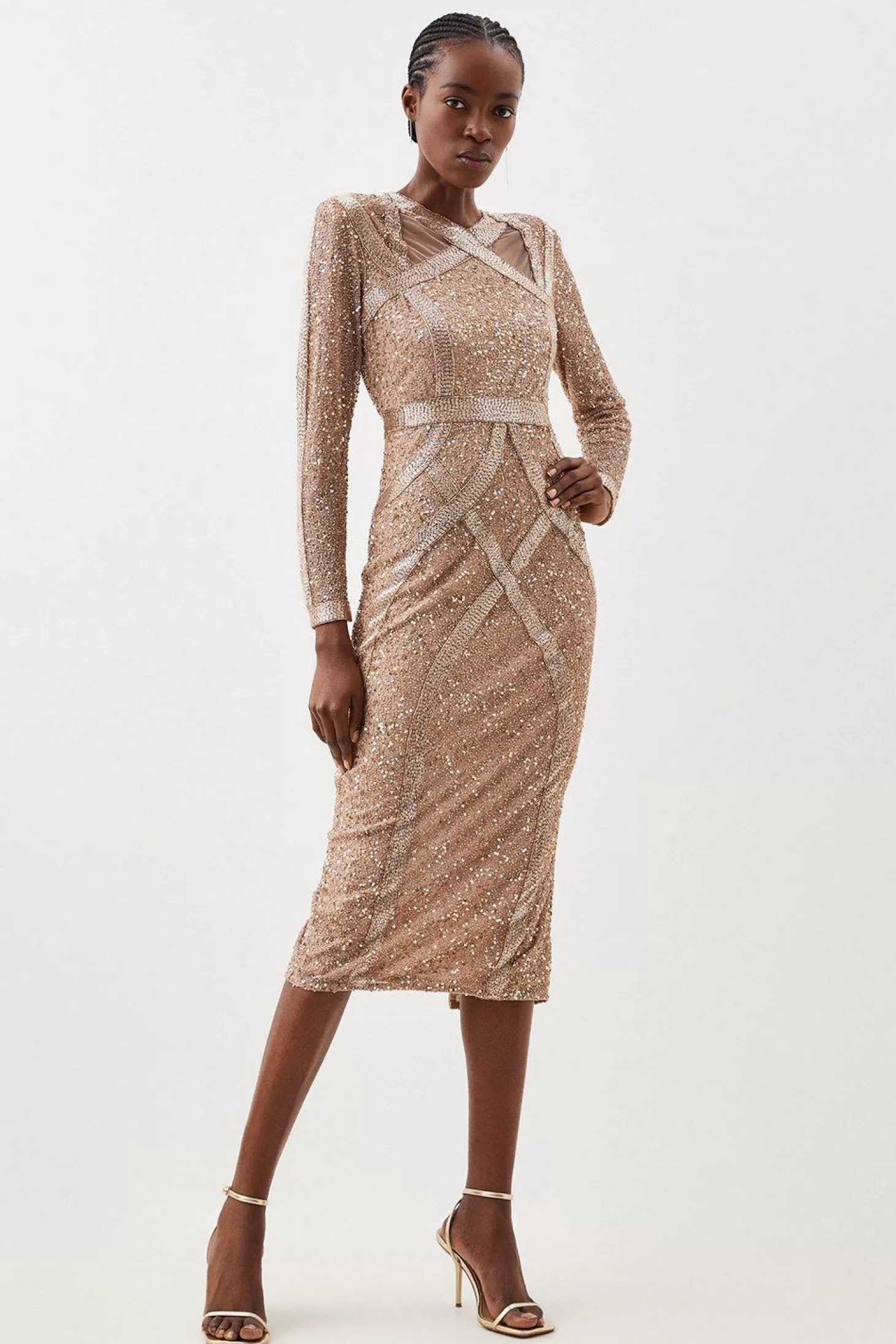 Karen Millen Crystal Embellished Cross Front Woven Midi Dress