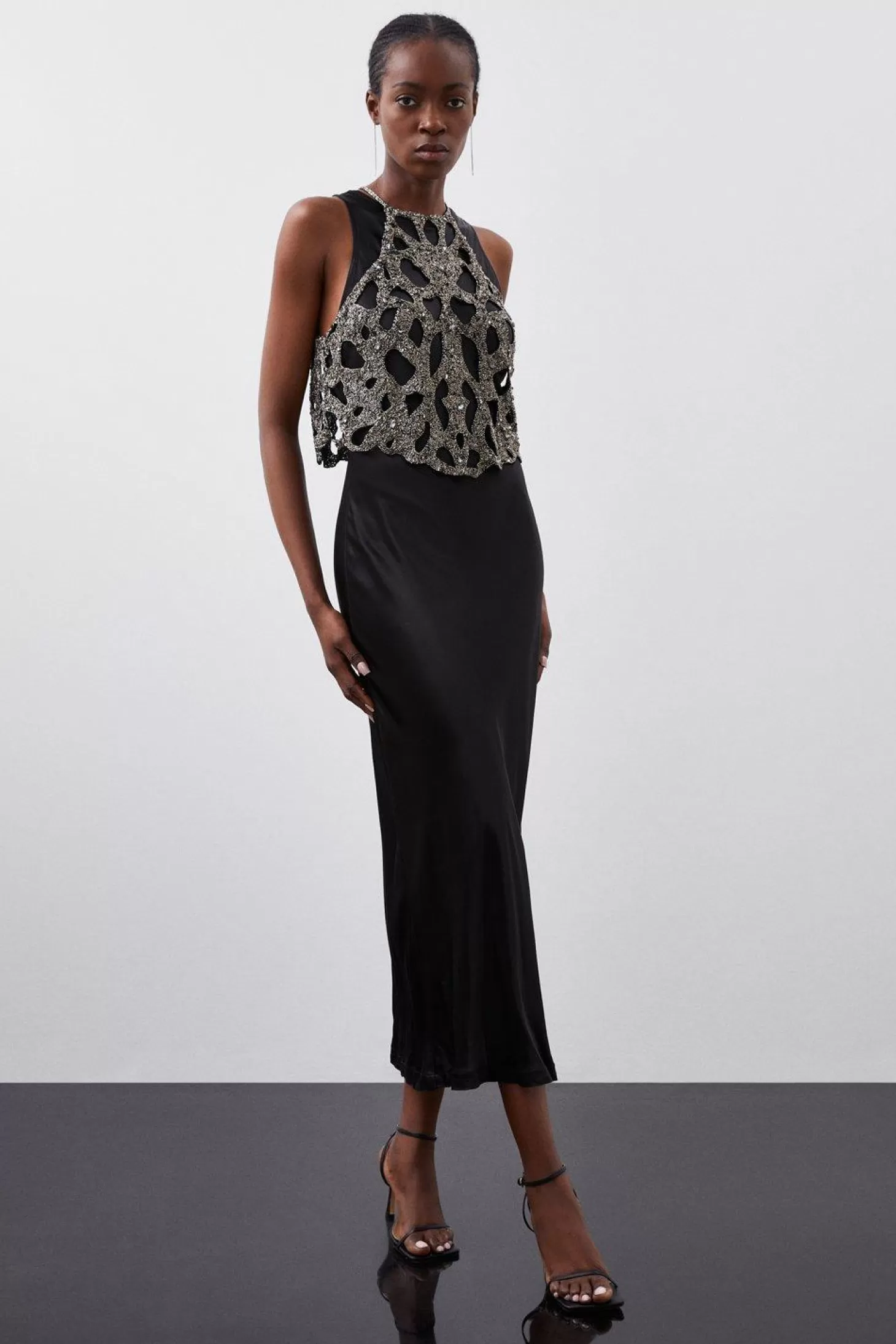 Karen Millen Crystal Embellished Woven Halter Neck