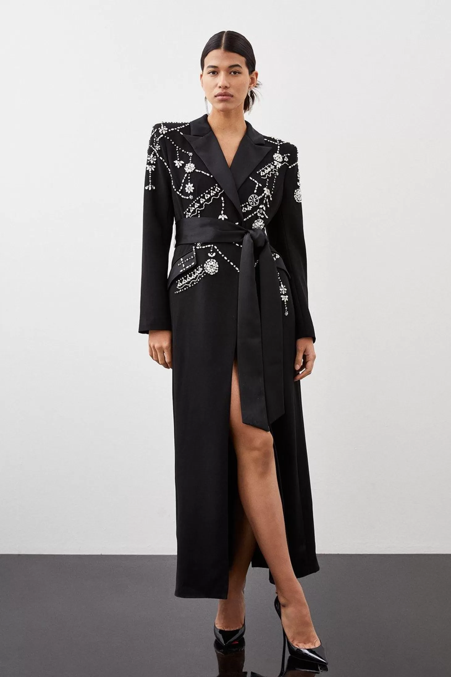 Karen Millen Crystal Embellished Woven Midaxi Blazer Dress