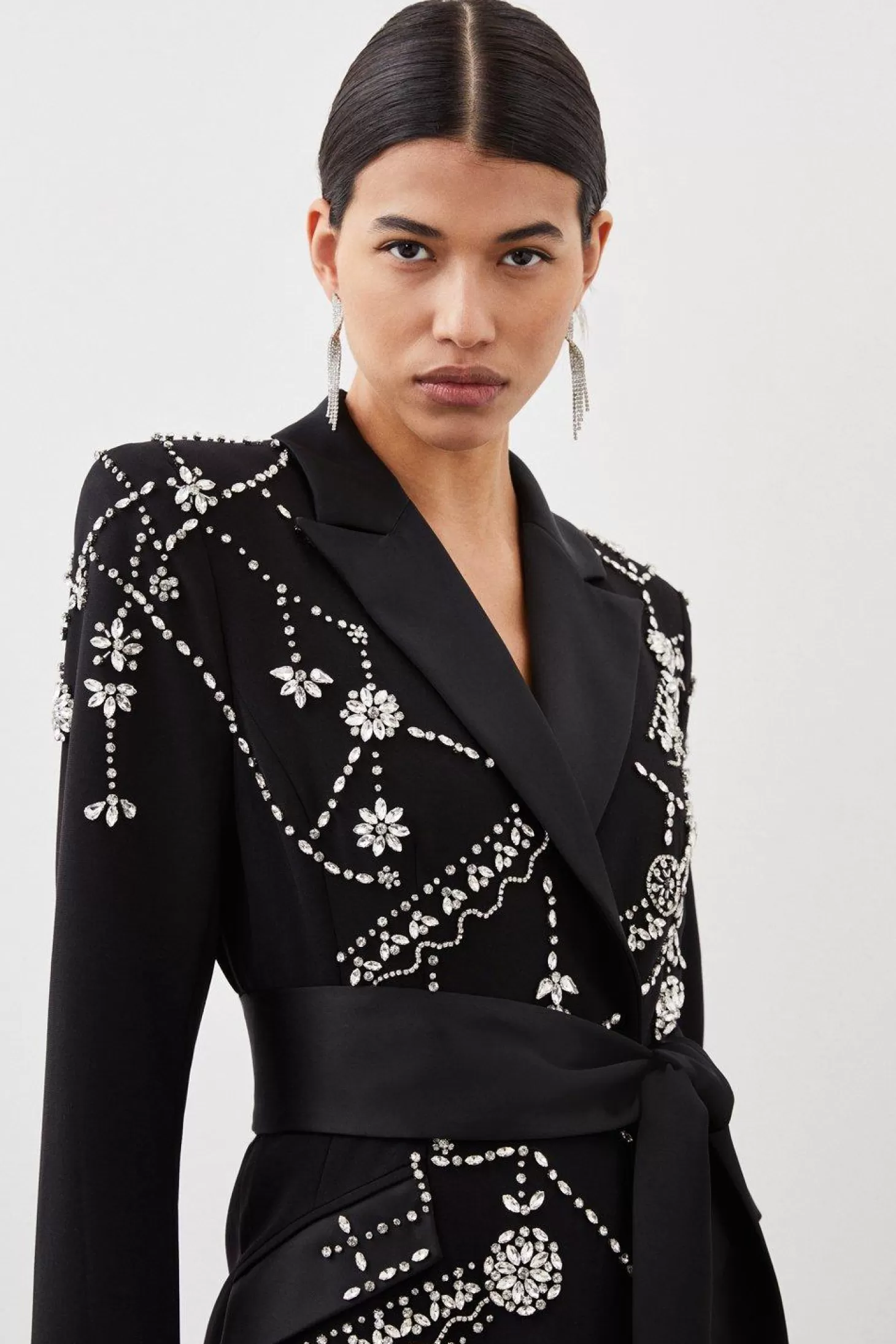 Karen Millen Crystal Embellished Woven Midaxi Blazer Dress