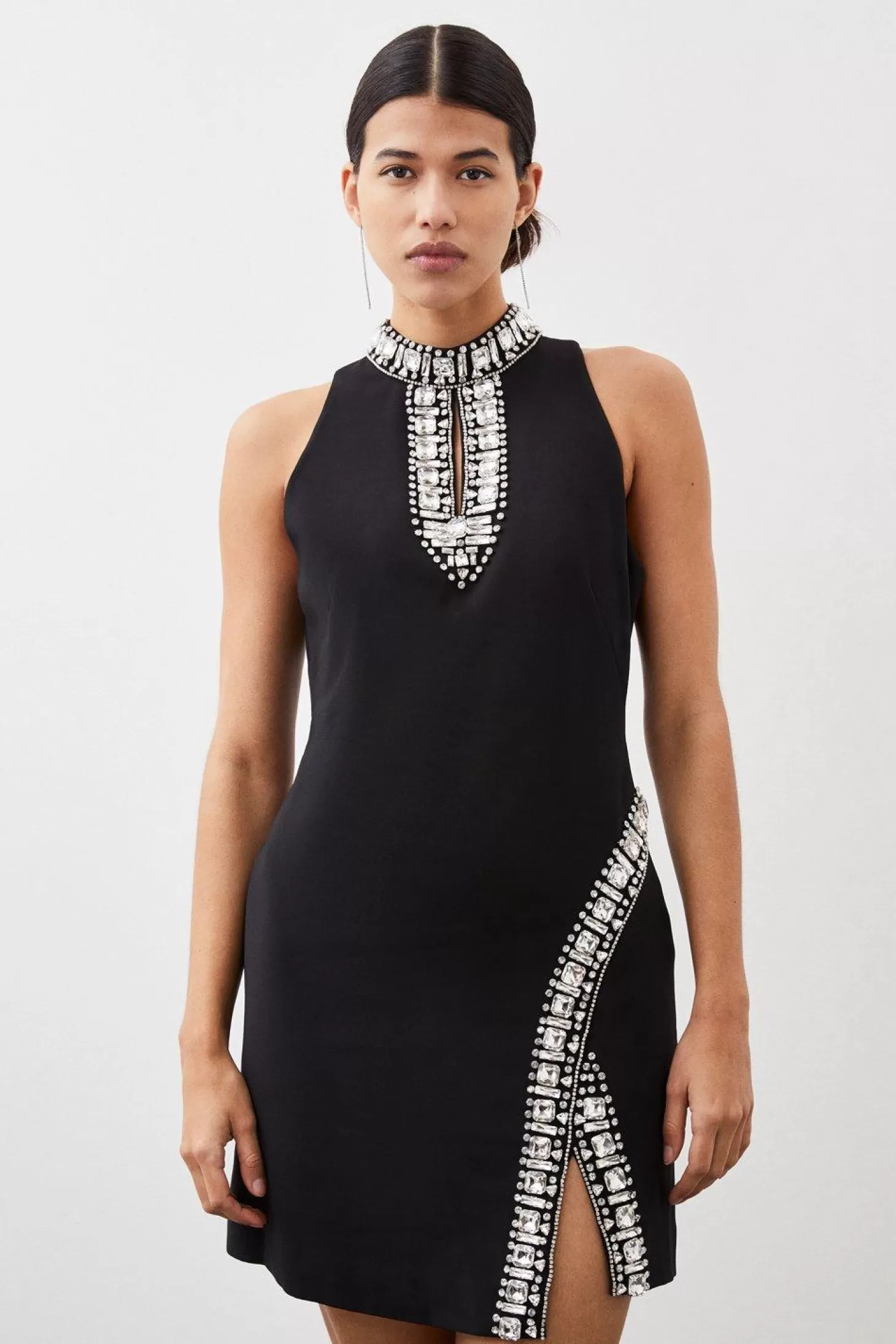 Karen Millen Crystal Embellished Woven Mini Dress