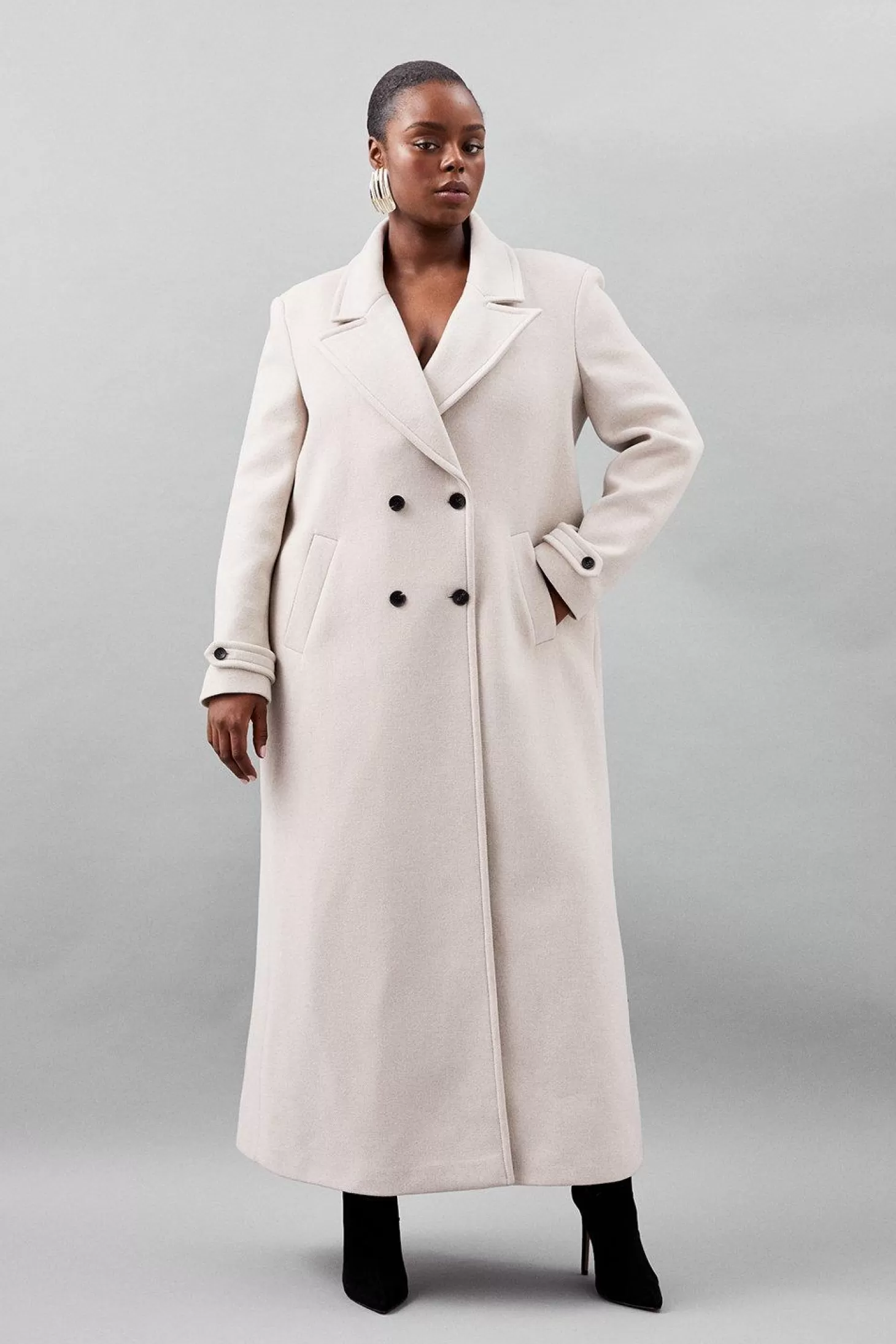 Karen Millen Curve Tailored Italian Manteco Wool Double Breasted Coat