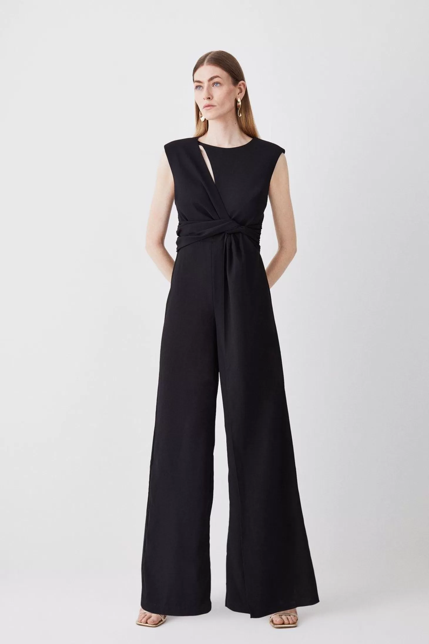 Karen Millen Cut Out Twist Waist Detail Tailored Jumpsuit