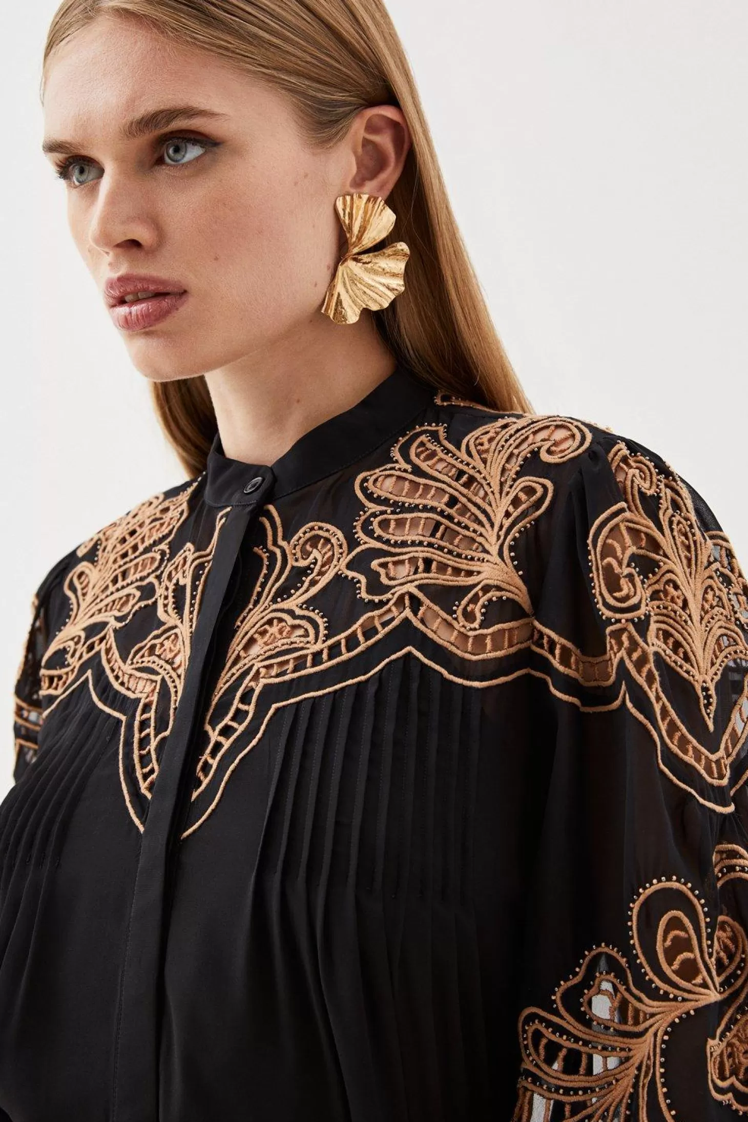 Karen Millen Cutwork Beaded Embroidered Woven Blouse