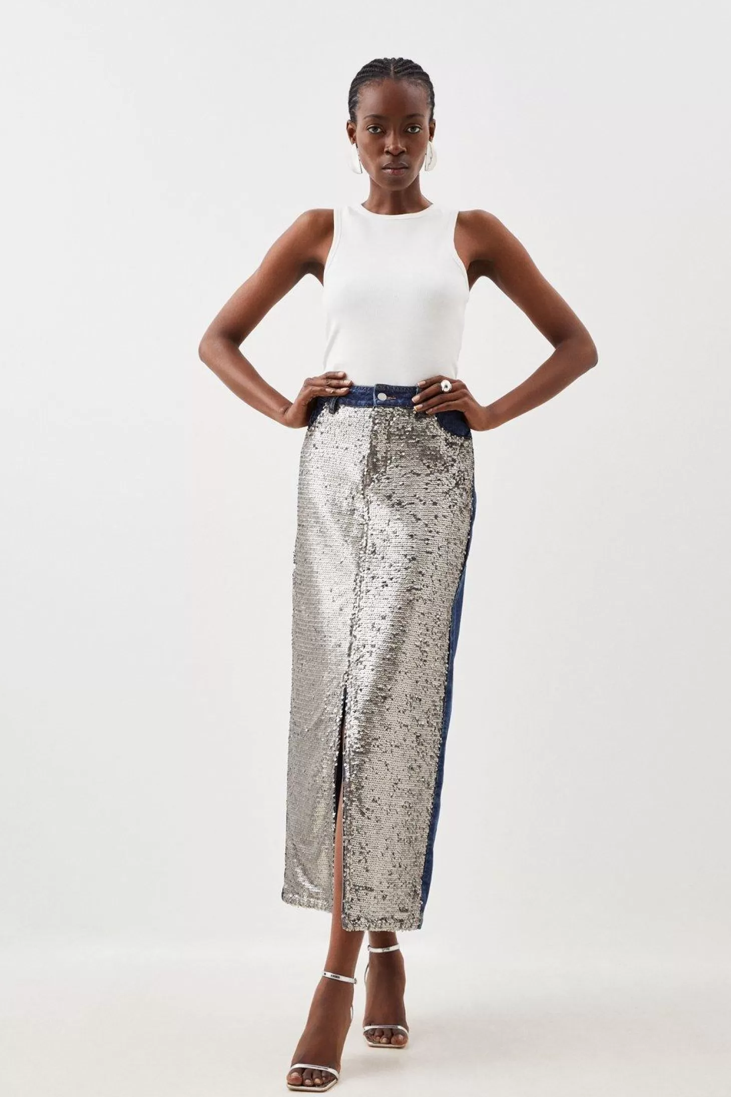 Karen Millen Denim & Sequin Maxi Skirt