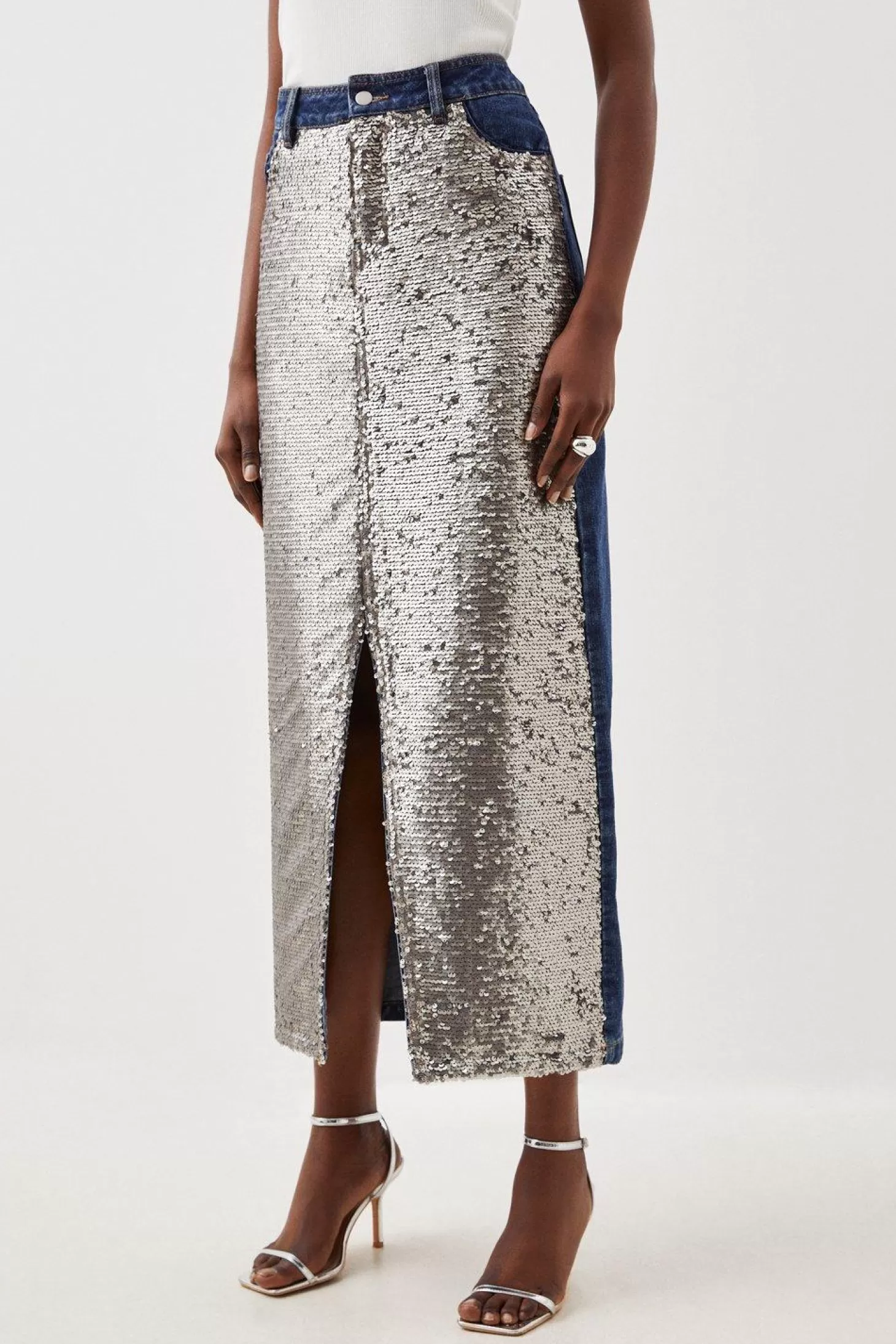 Karen Millen Denim & Sequin Maxi Skirt