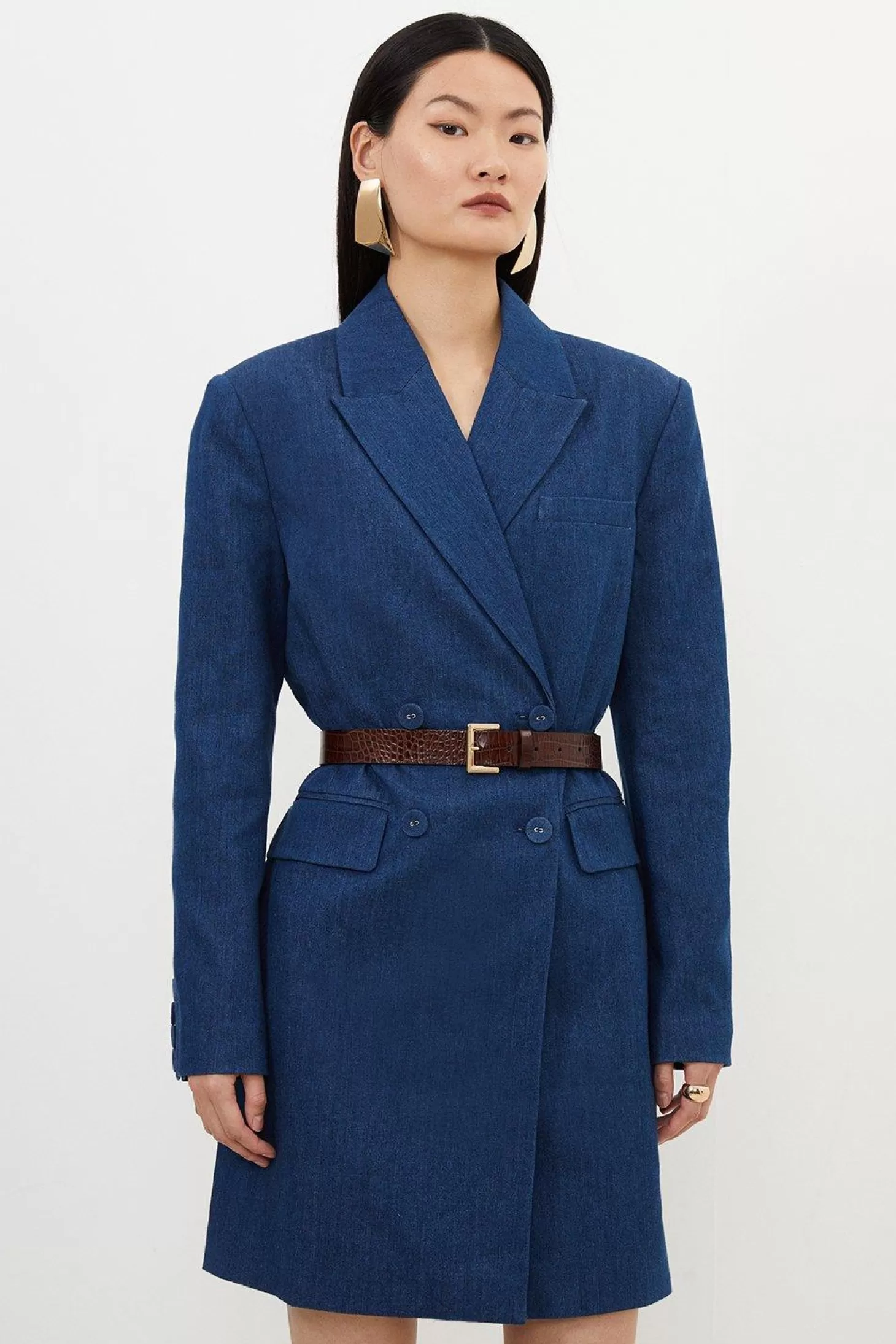 Karen Millen Denim Double Breasted Blazer Mini Dress