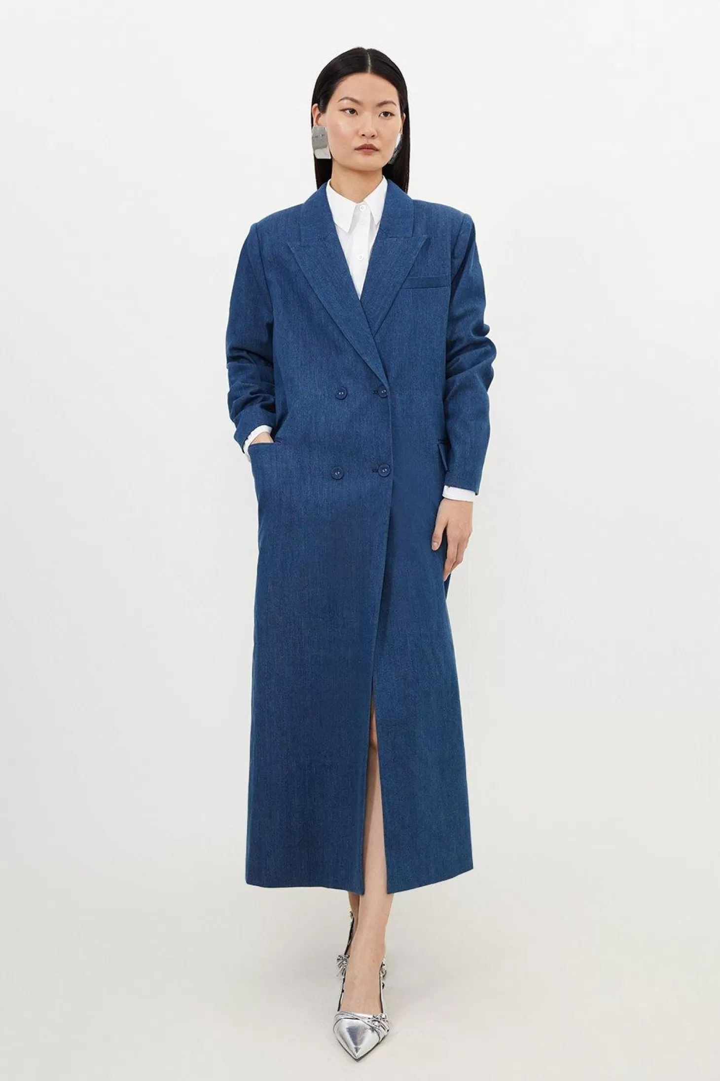 Karen Millen Denim Double Breasted Maxi Coat