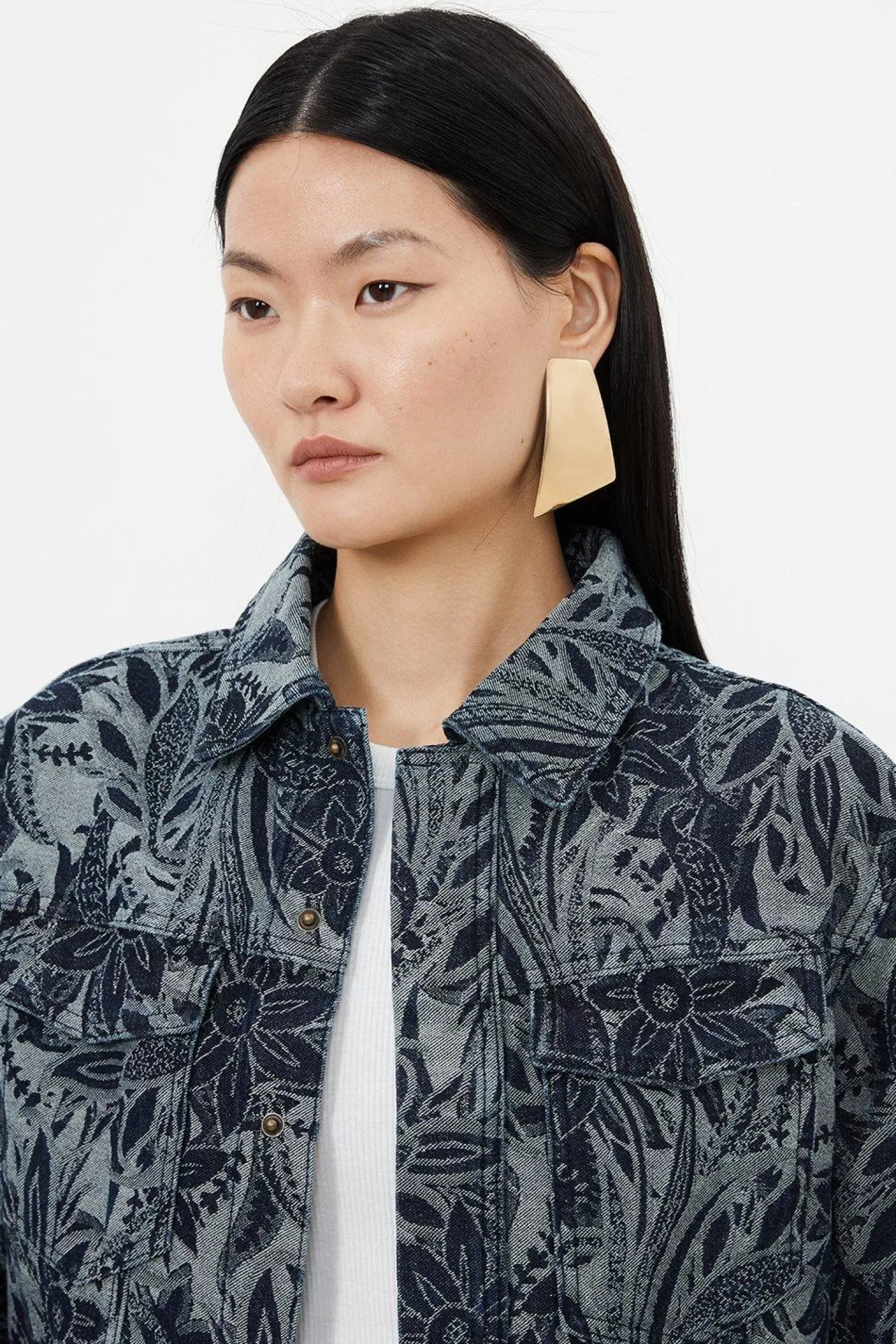 Karen Millen Denim Floral Jacquard Woven Jacket