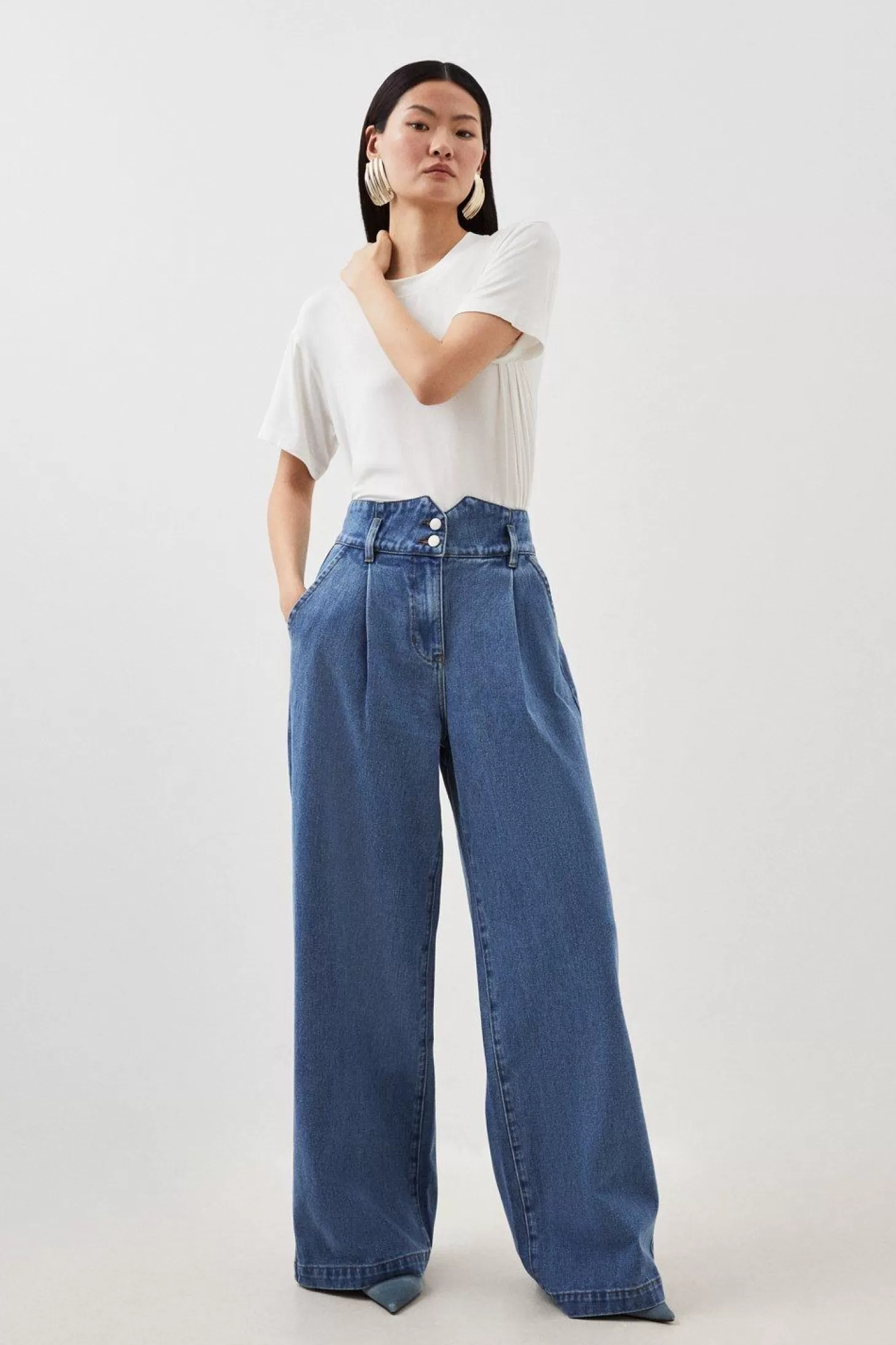 Karen Millen Denim Indigo Wide Leg Pants