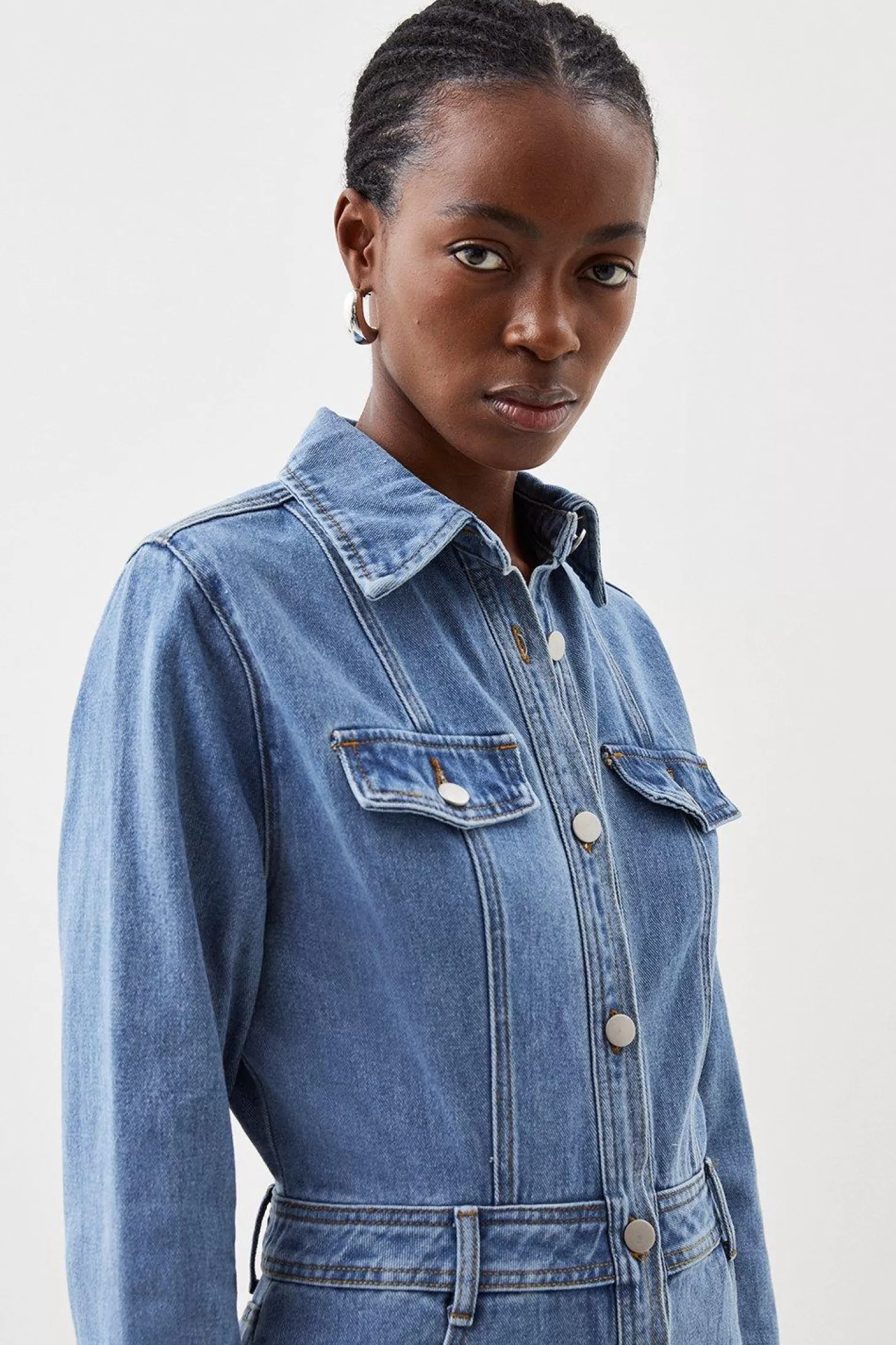 Karen Millen Denim Long Sleeve Midi Shirt Dress