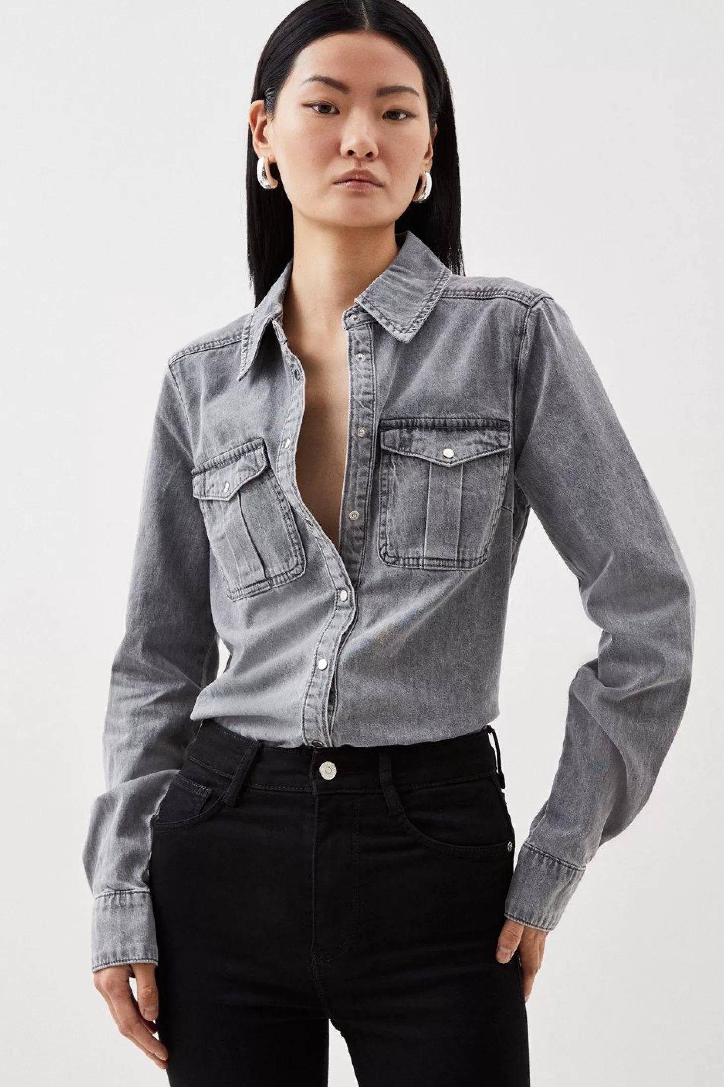 Karen Millen Denim Pocket Detail Relaxed Shirt