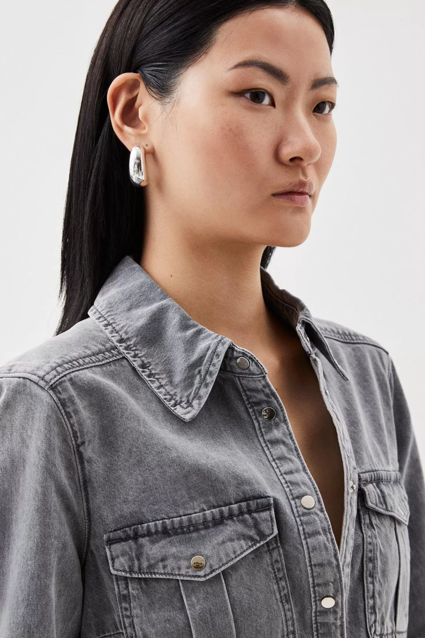 Karen Millen Denim Pocket Detail Relaxed Shirt