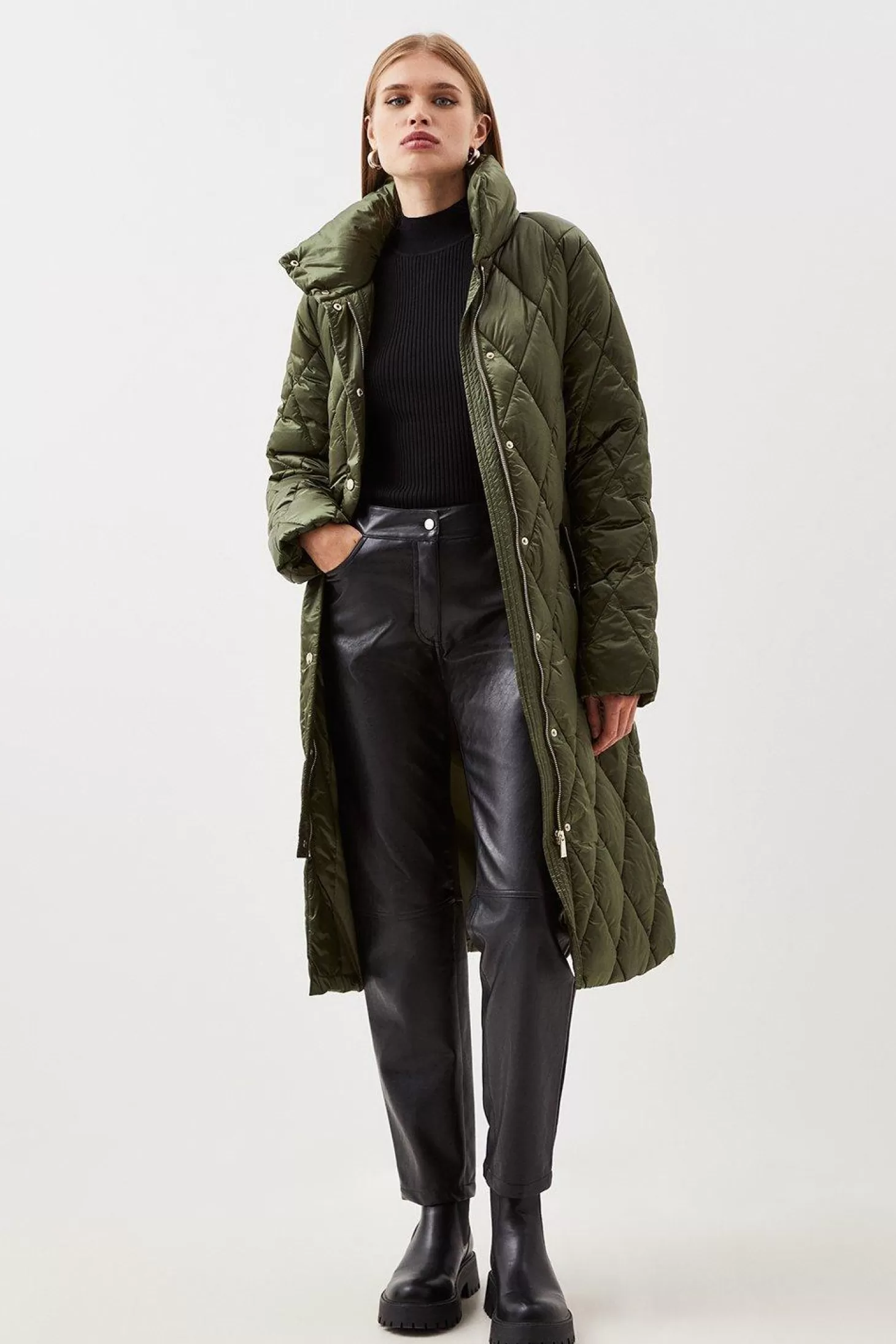 Karen Millen Diamond Quilted Puffer Longline Belted Coat