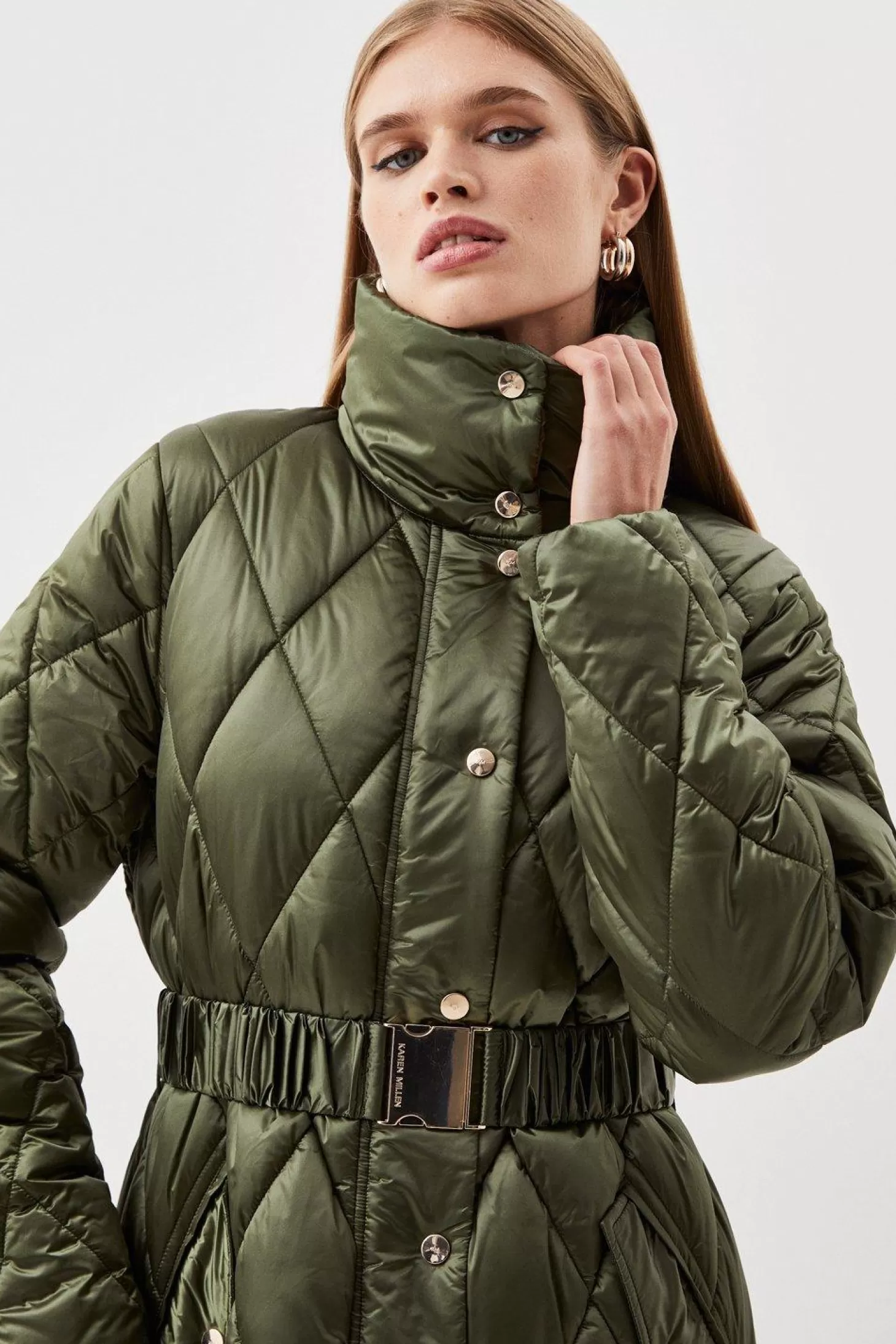 Karen Millen Diamond Quilted Puffer Longline Belted Coat