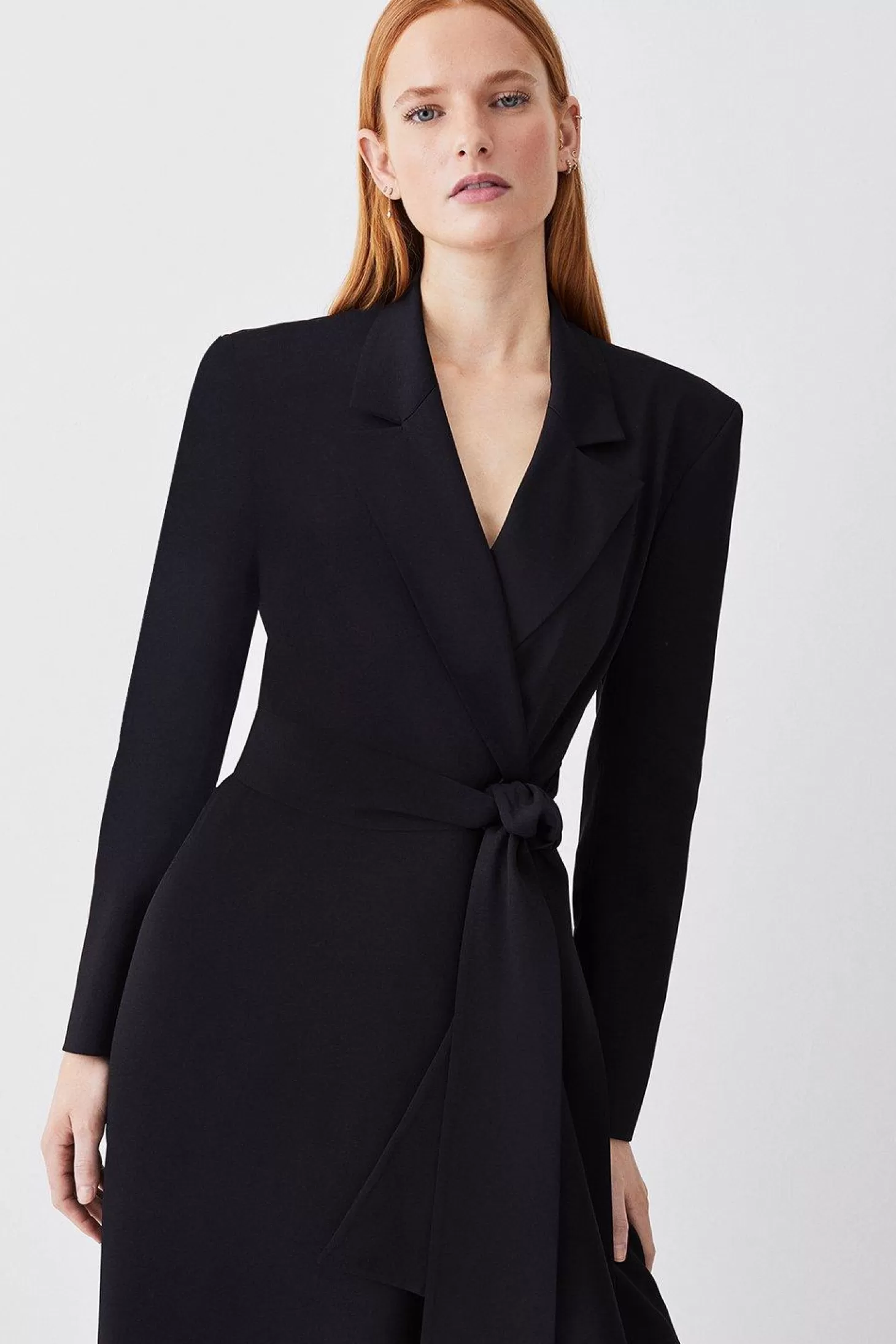 Karen Millen Drape Belted Long Sleeve Soft Tailored Midi Dress