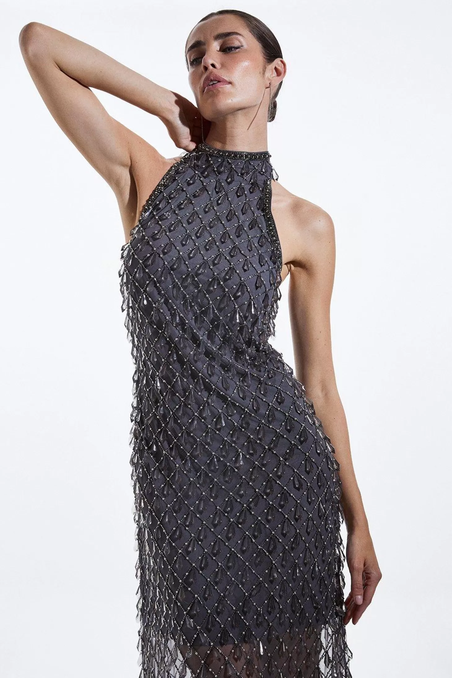 Karen Millen Draped Crystal And Diamante Maxi Dress