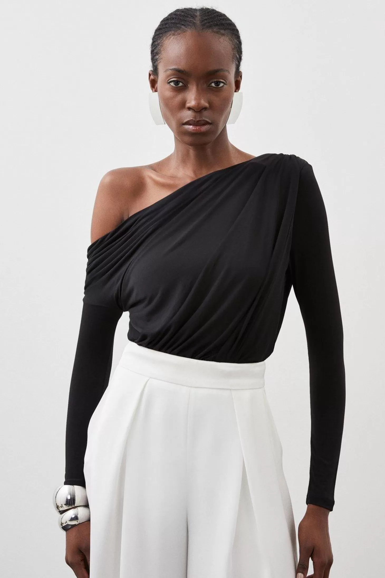 Karen Millen Drapey Crepe Jersey Asymmetrical Bodysuit