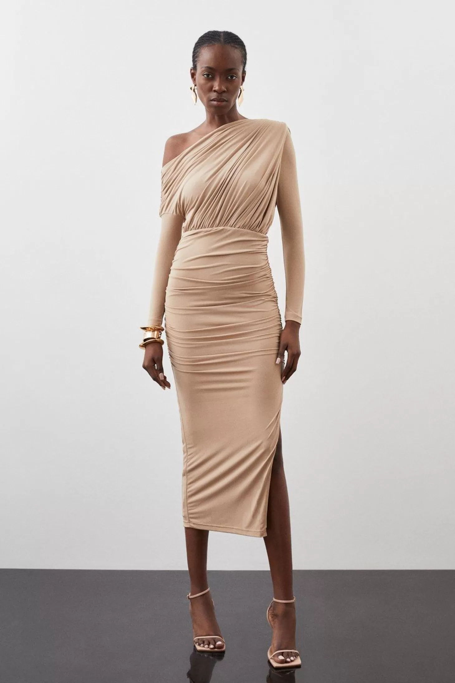 Karen Millen Drapey Crepe Jersey Asymmetrical Midaxi Dress