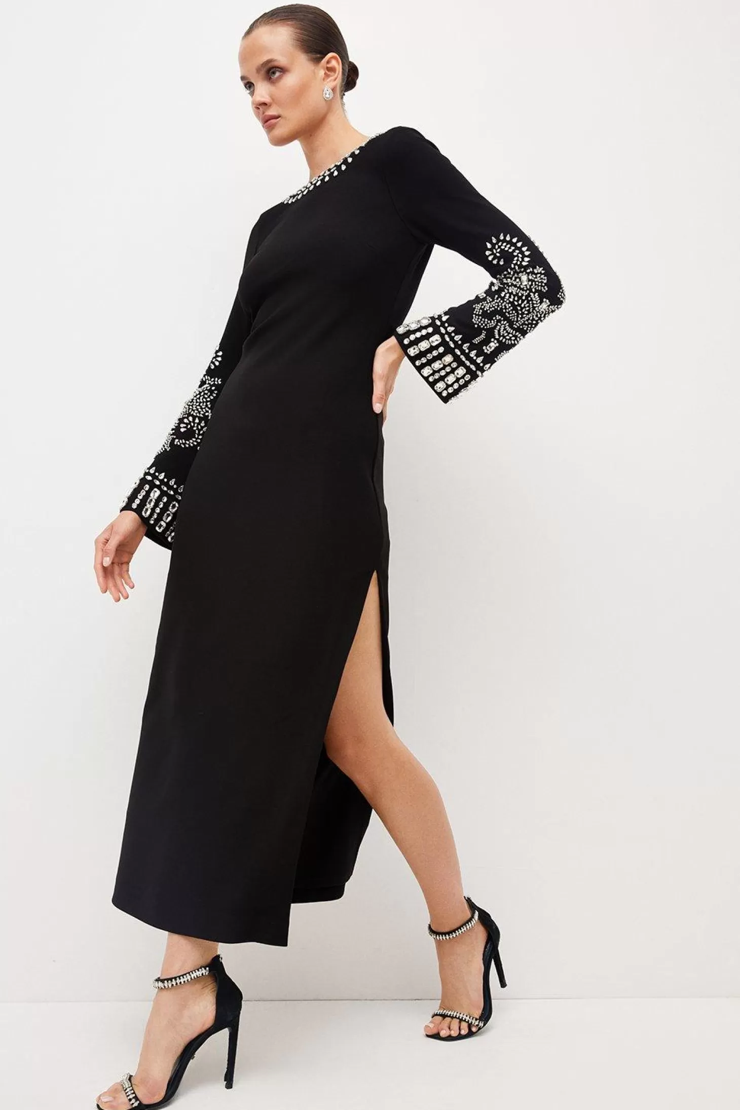 Karen Millen Embellished Detail Figure Form Crepe Midaxi Dress