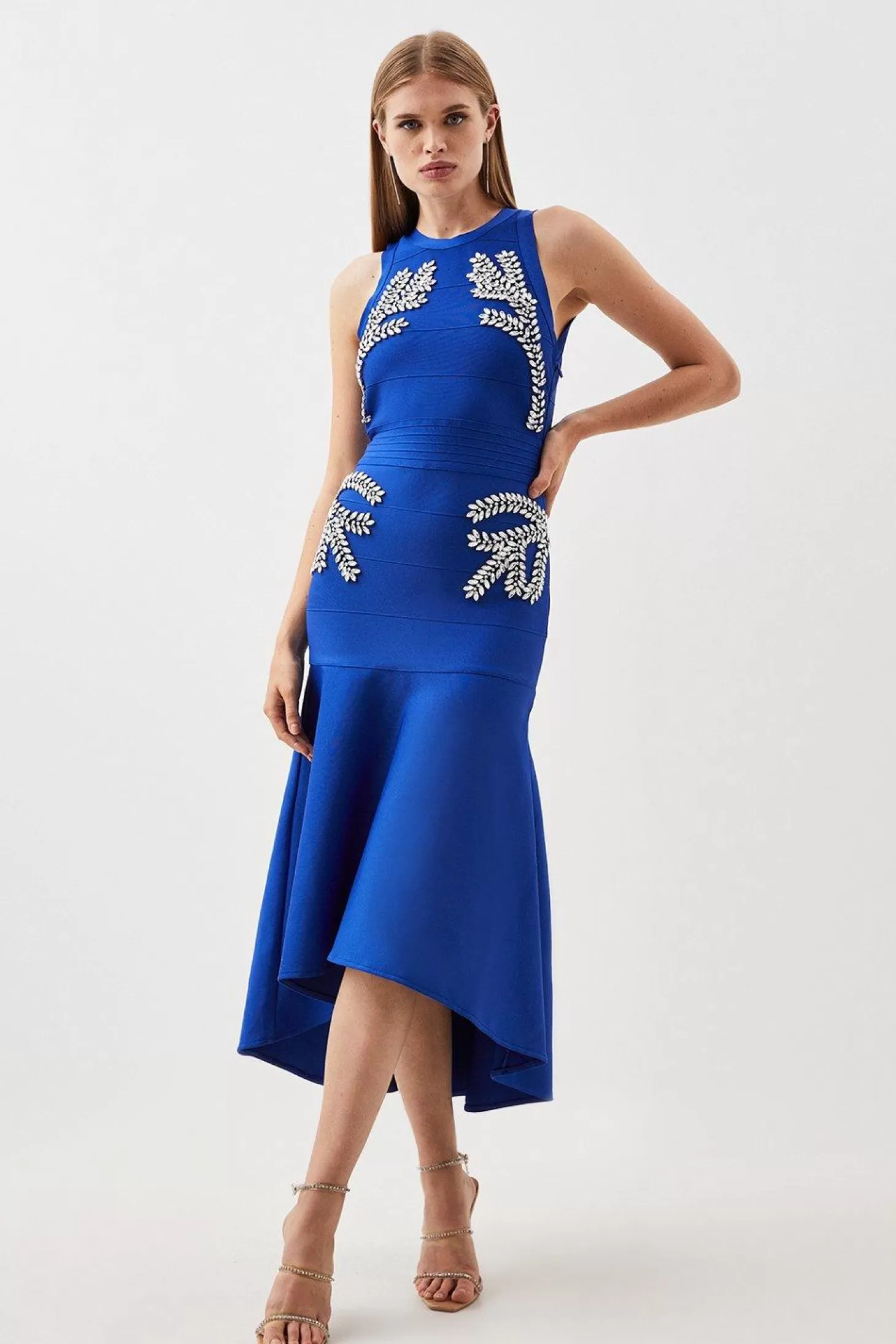 Karen Millen Embellished High Low Hem Midi Bandage Knit Dress