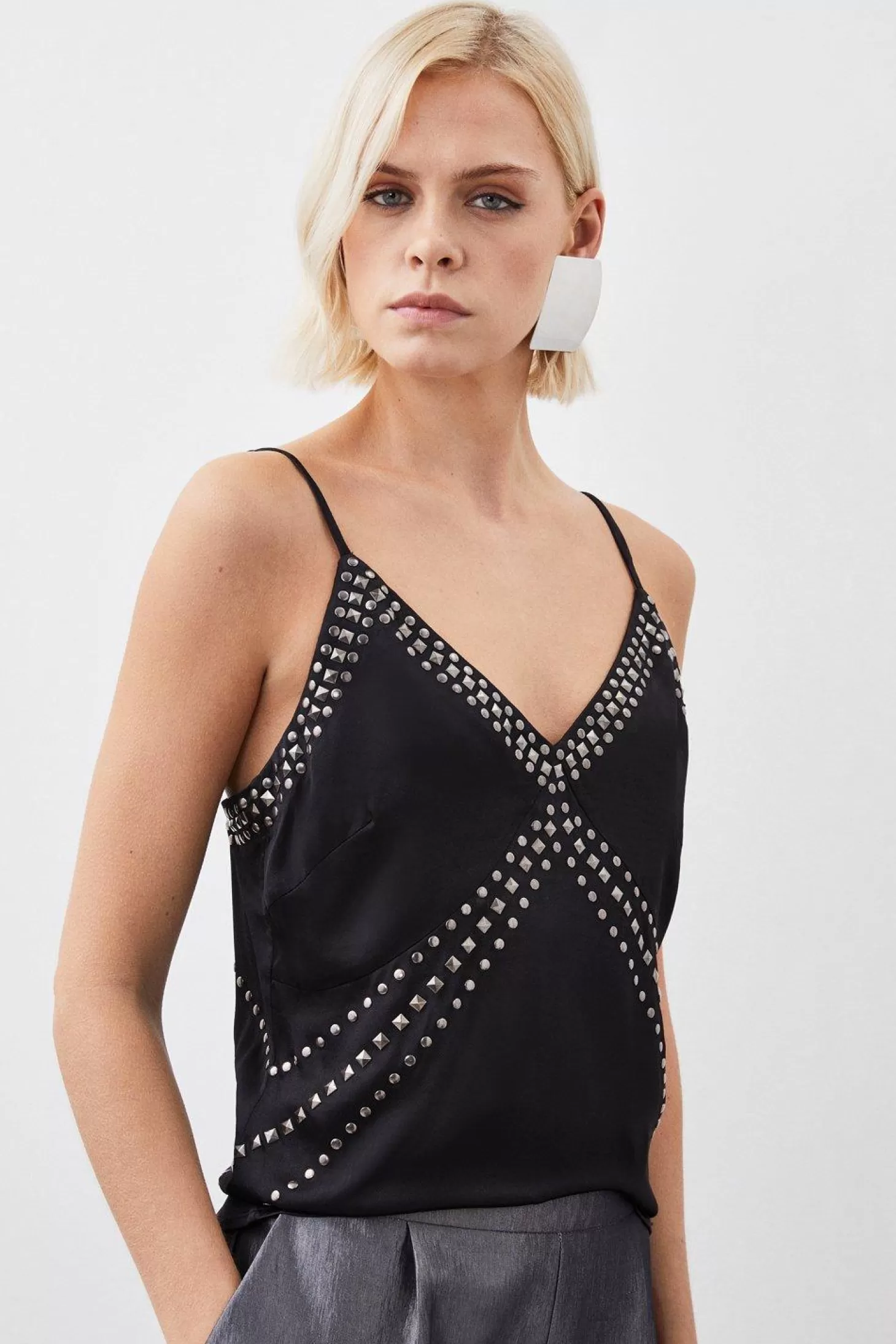 Karen Millen Embellished Stud Satin Woven Camisole