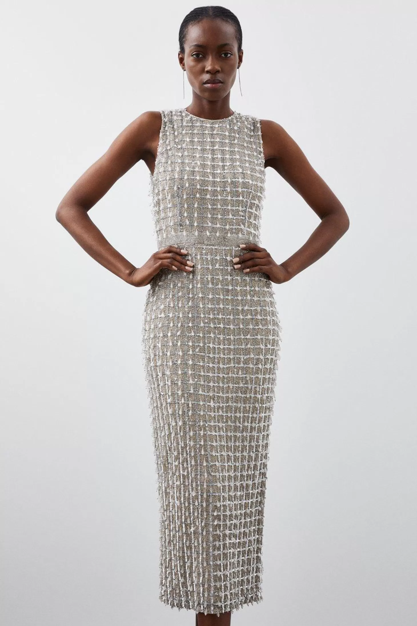 Karen Millen Embellished Woven Midi Dress