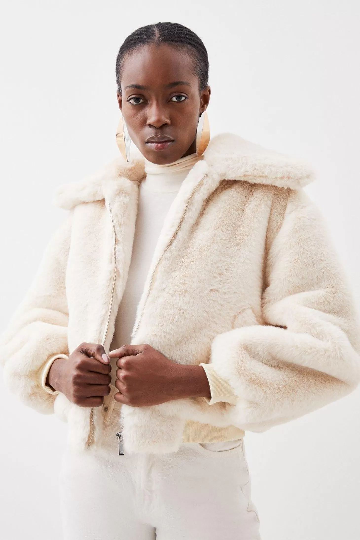 Karen Millen Faux Fur Collared Bomber Jacket