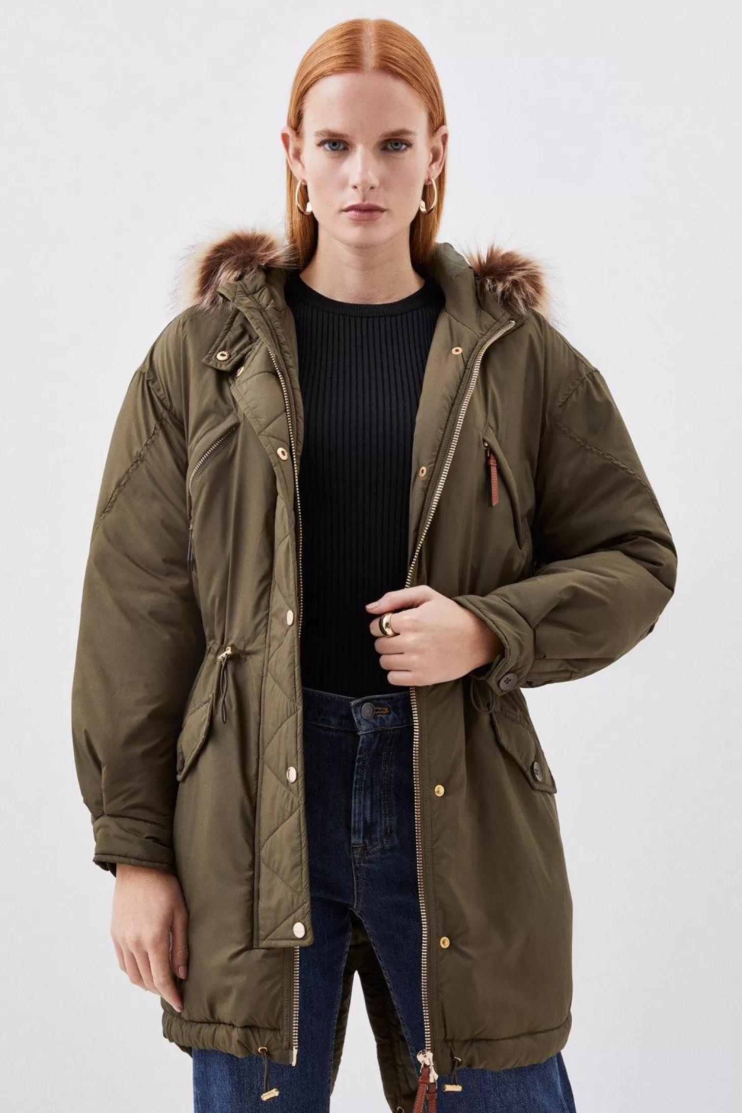 Karen Millen Faux Fur Hooded Padded Parka Coat