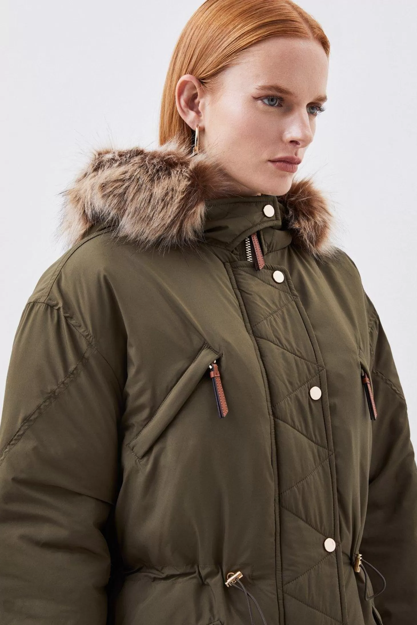 Karen Millen Faux Fur Hooded Padded Parka Coat