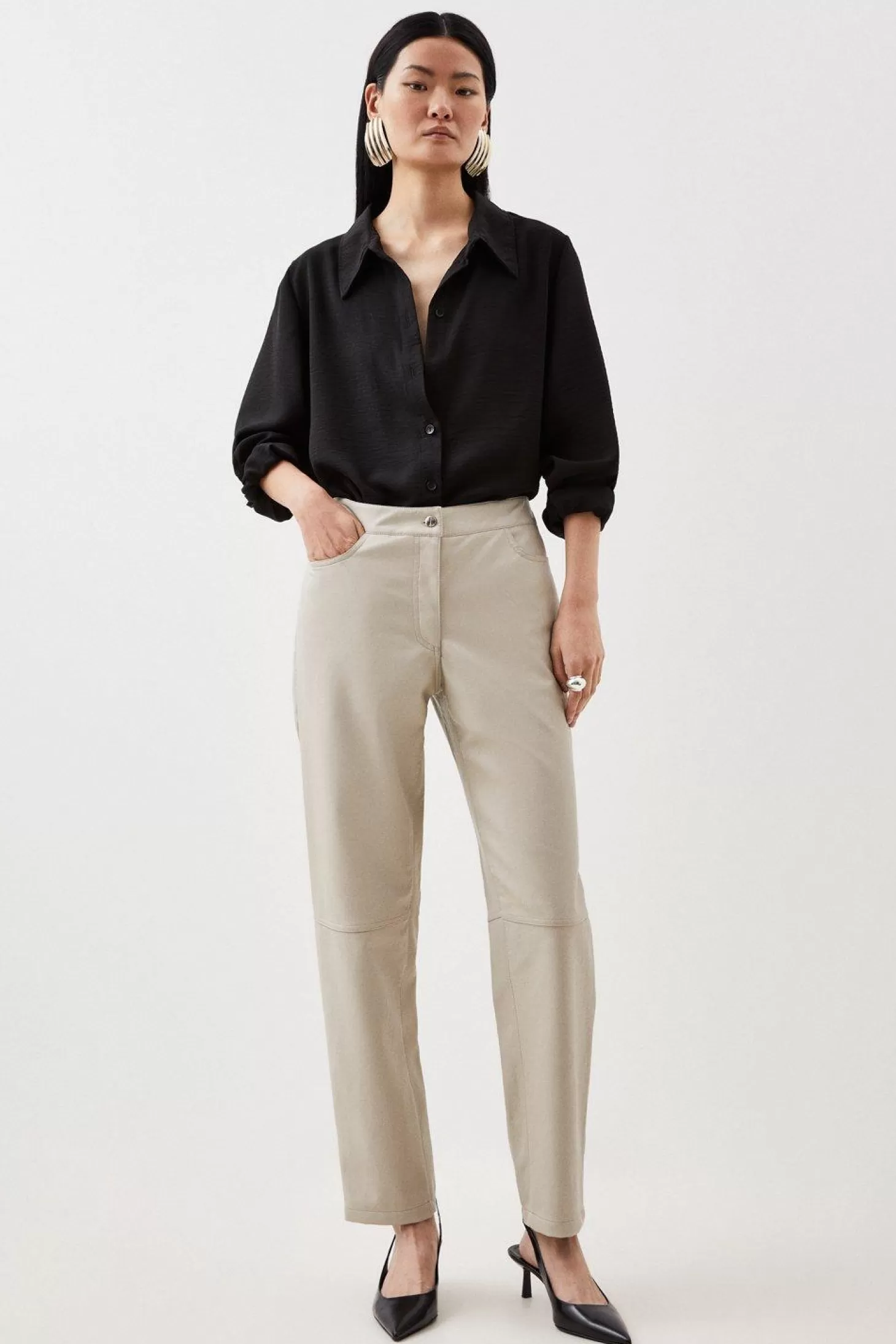 Karen Millen Faux Leather 5 Pocket Western Straight Leg Pants