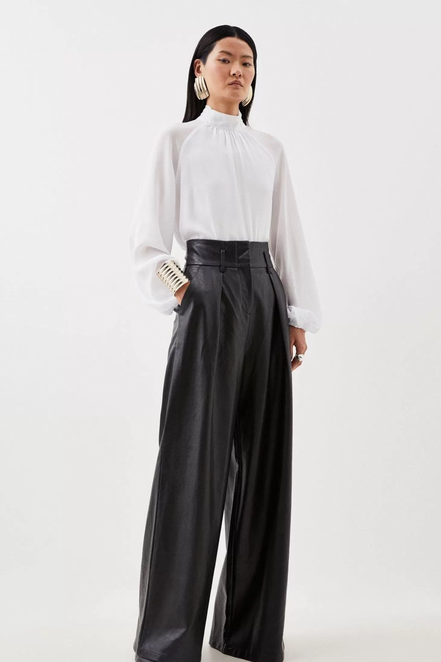 Karen Millen Faux Leather High Waisted Wide Leg Pants