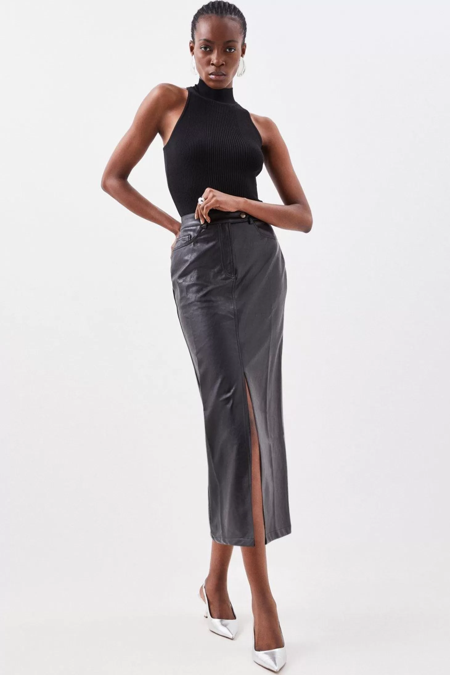 Karen Millen Faux Leather Pencil Maxi Skirt