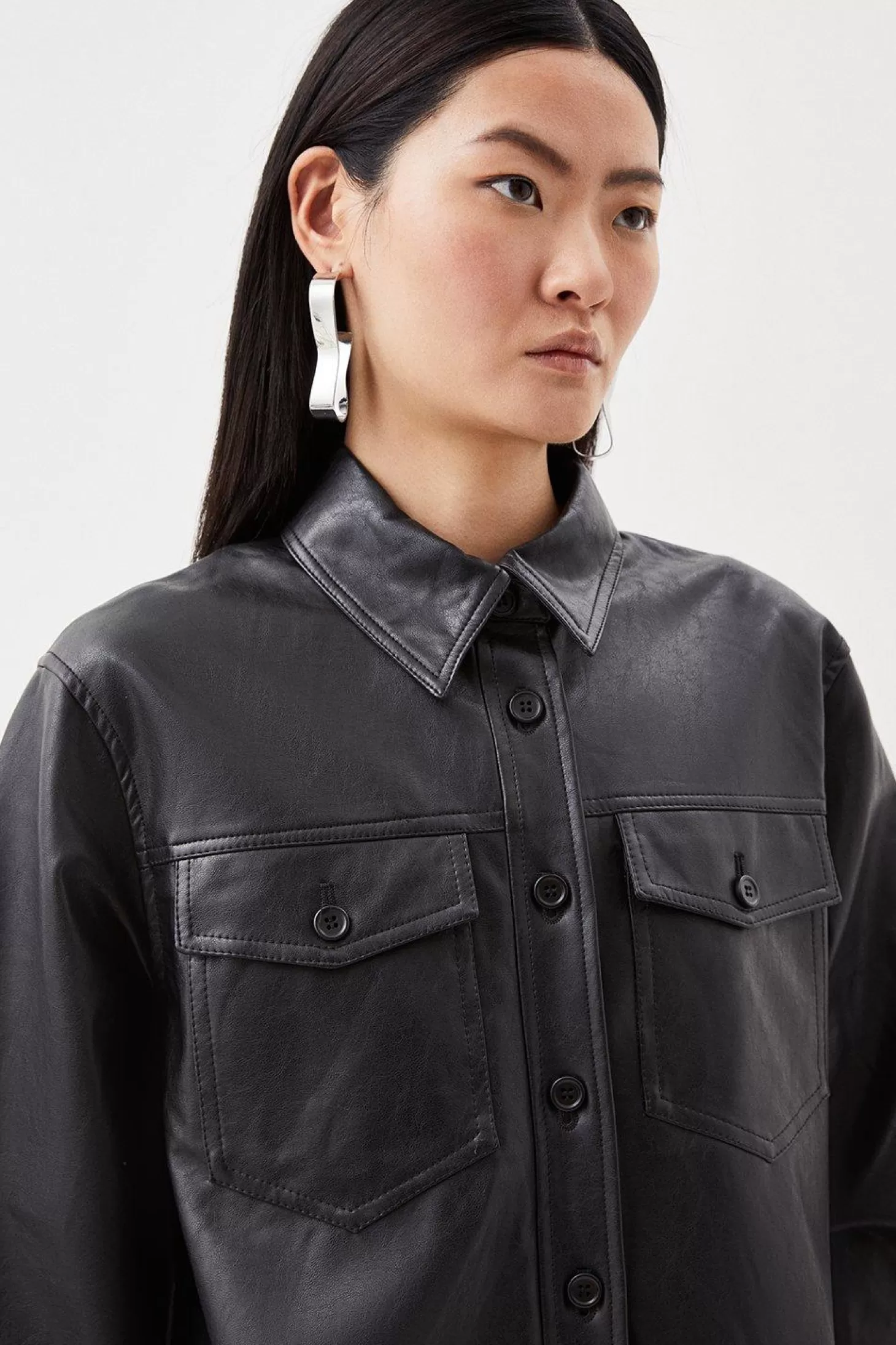 Karen Millen Faux Leather Pocket Detail Shirt