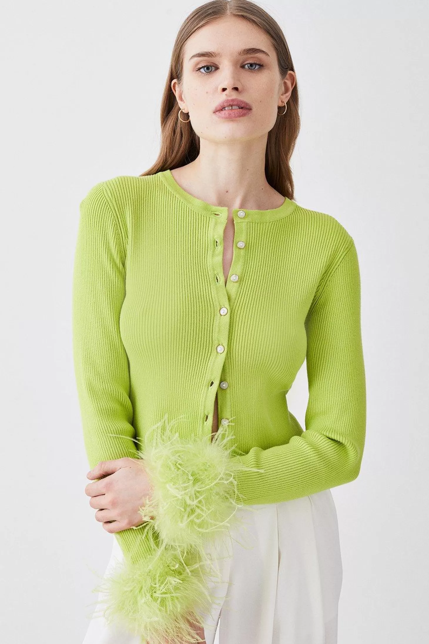 Karen Millen Feather Trim Knit Cardigan