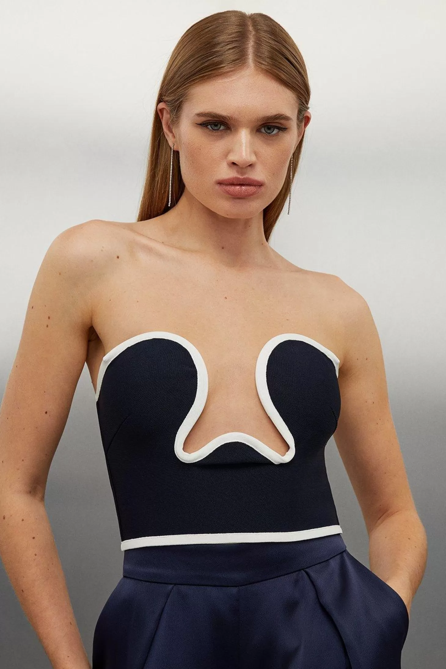Karen Millen Figure Form Bandage Corset Detail Knit Crop Top