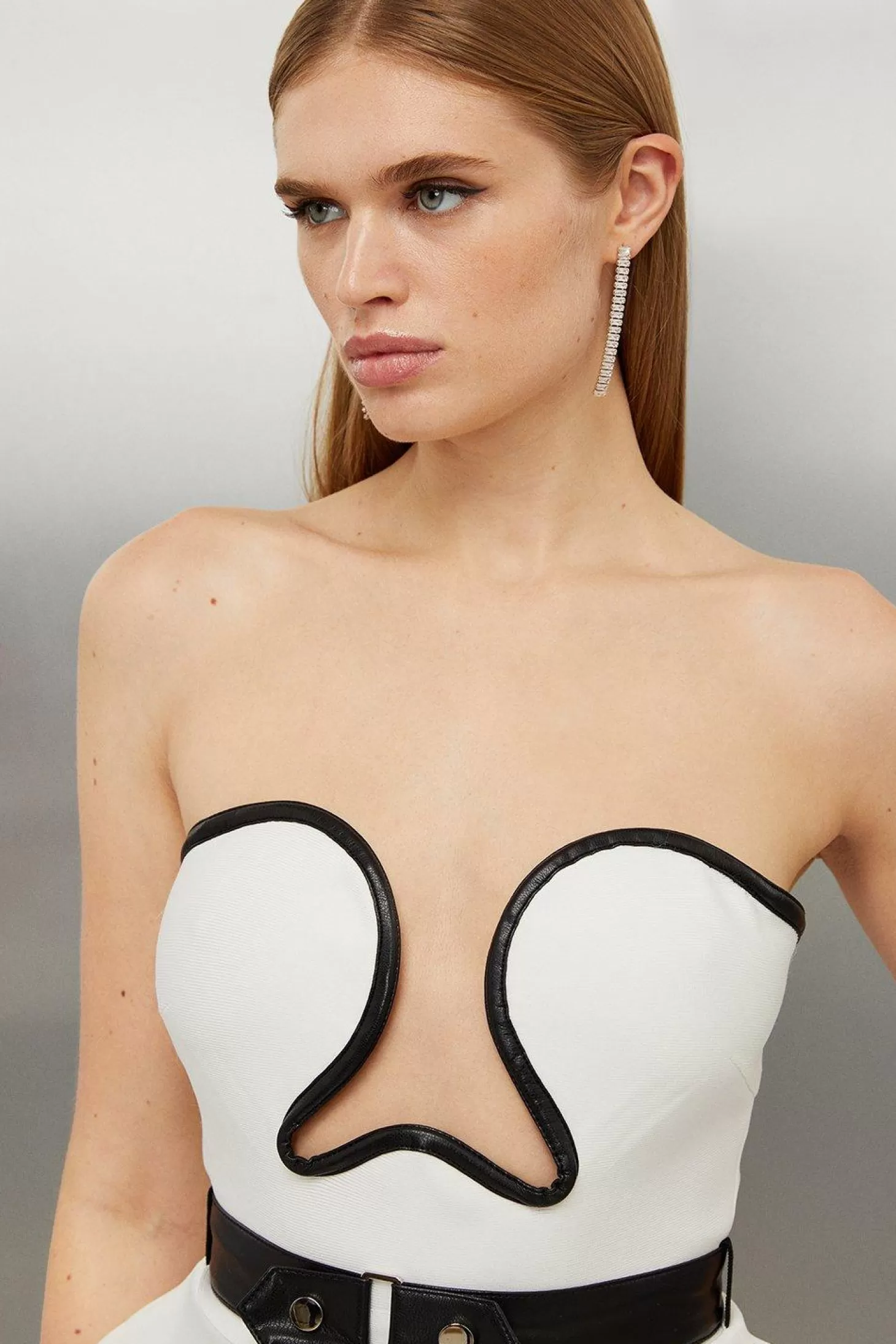 Karen Millen Figure Form Bandage Corset Style Knit Peplum Top