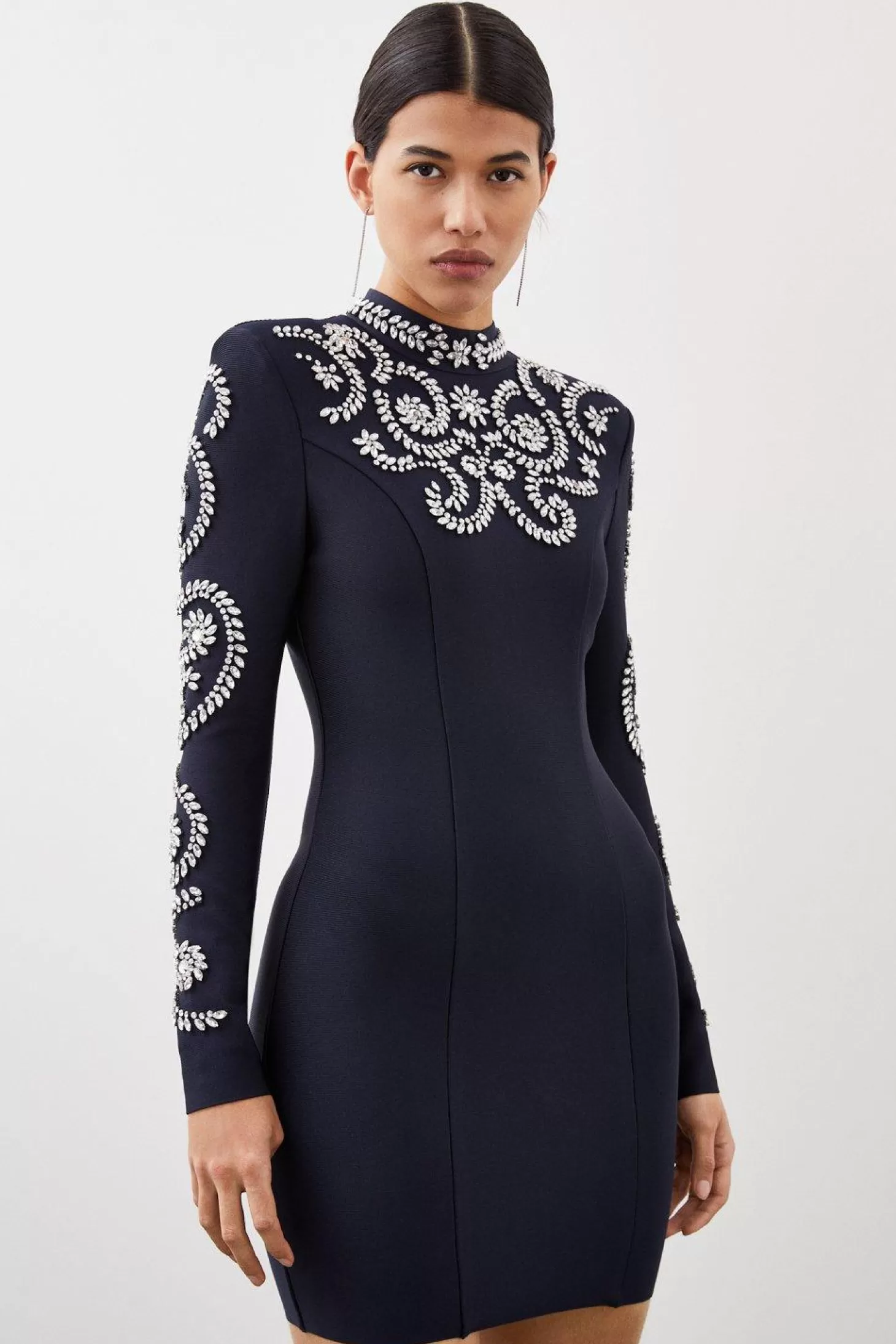 Karen Millen Figure Form Bandage Embellished Knit Mini Dress