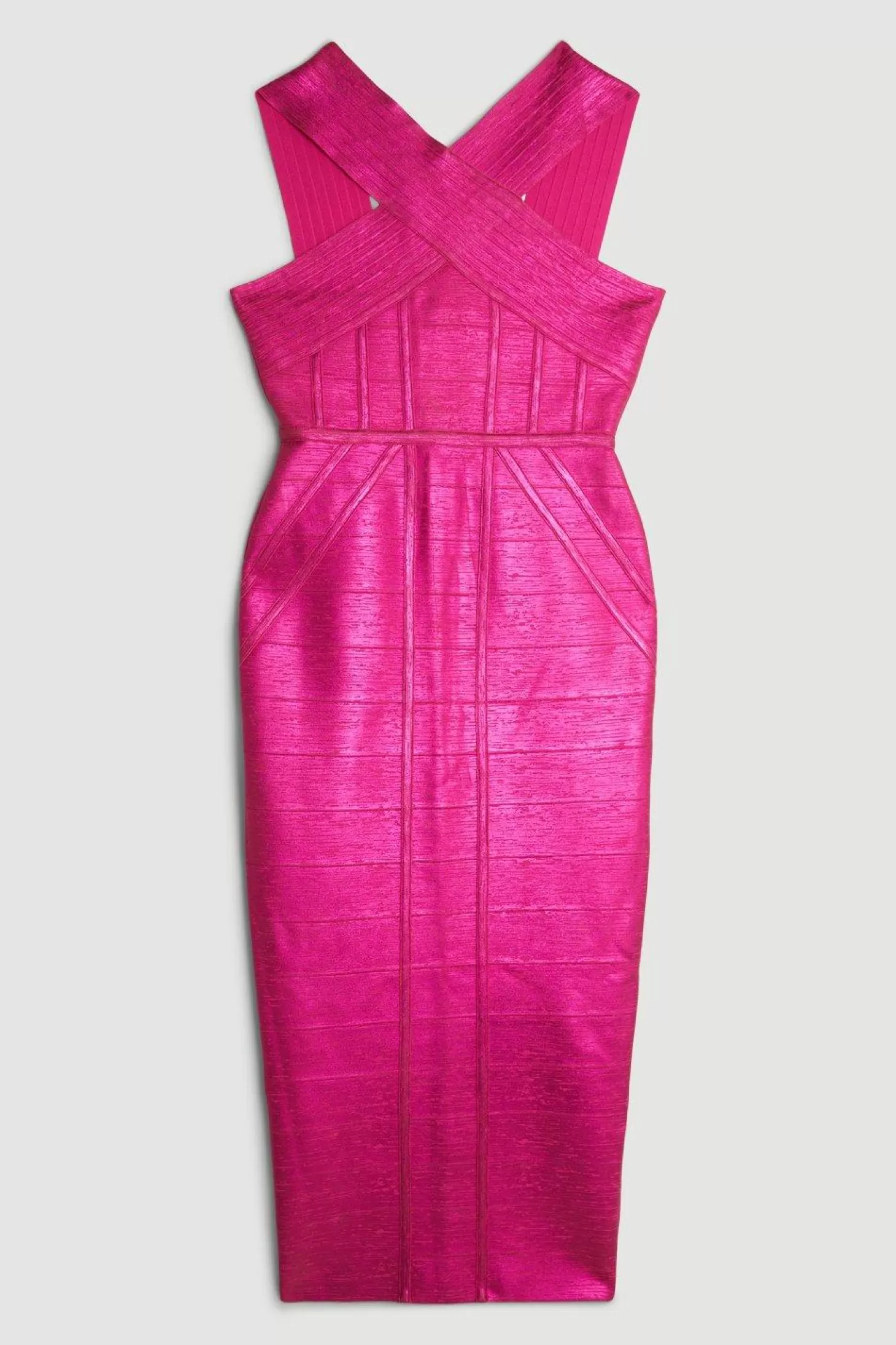 Karen Millen Figure Form Bandage Foiled Cross Front Knit Midi Dress