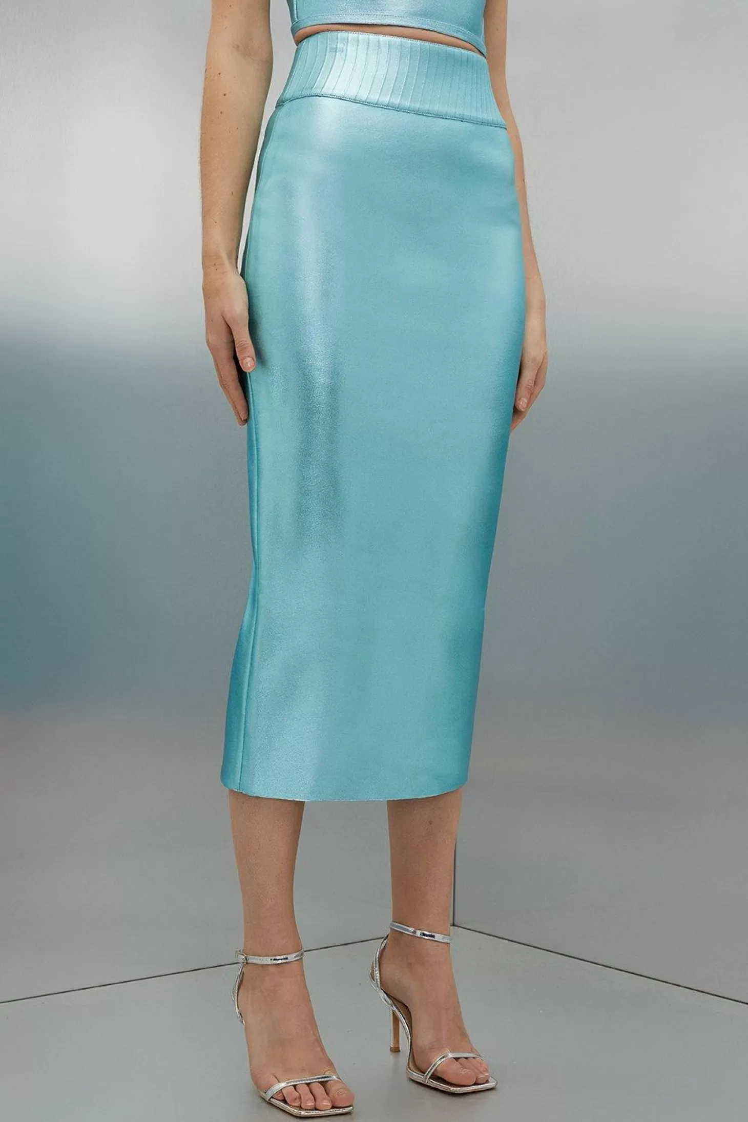 Karen Millen Figure Form Bandage Foiled Knit Midi Skirt