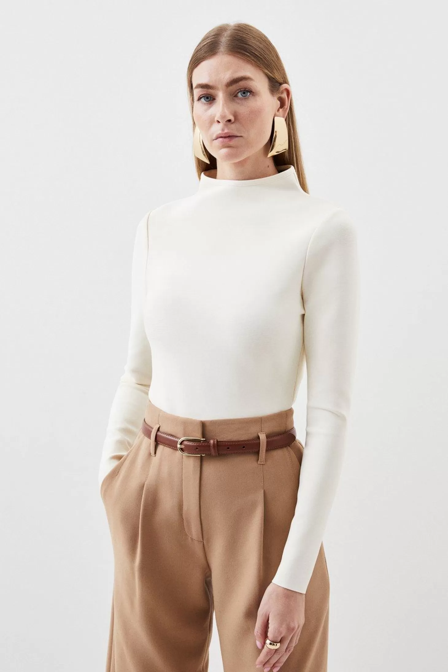 Karen Millen Figure Form Bandage Funnel Neck Knit Top