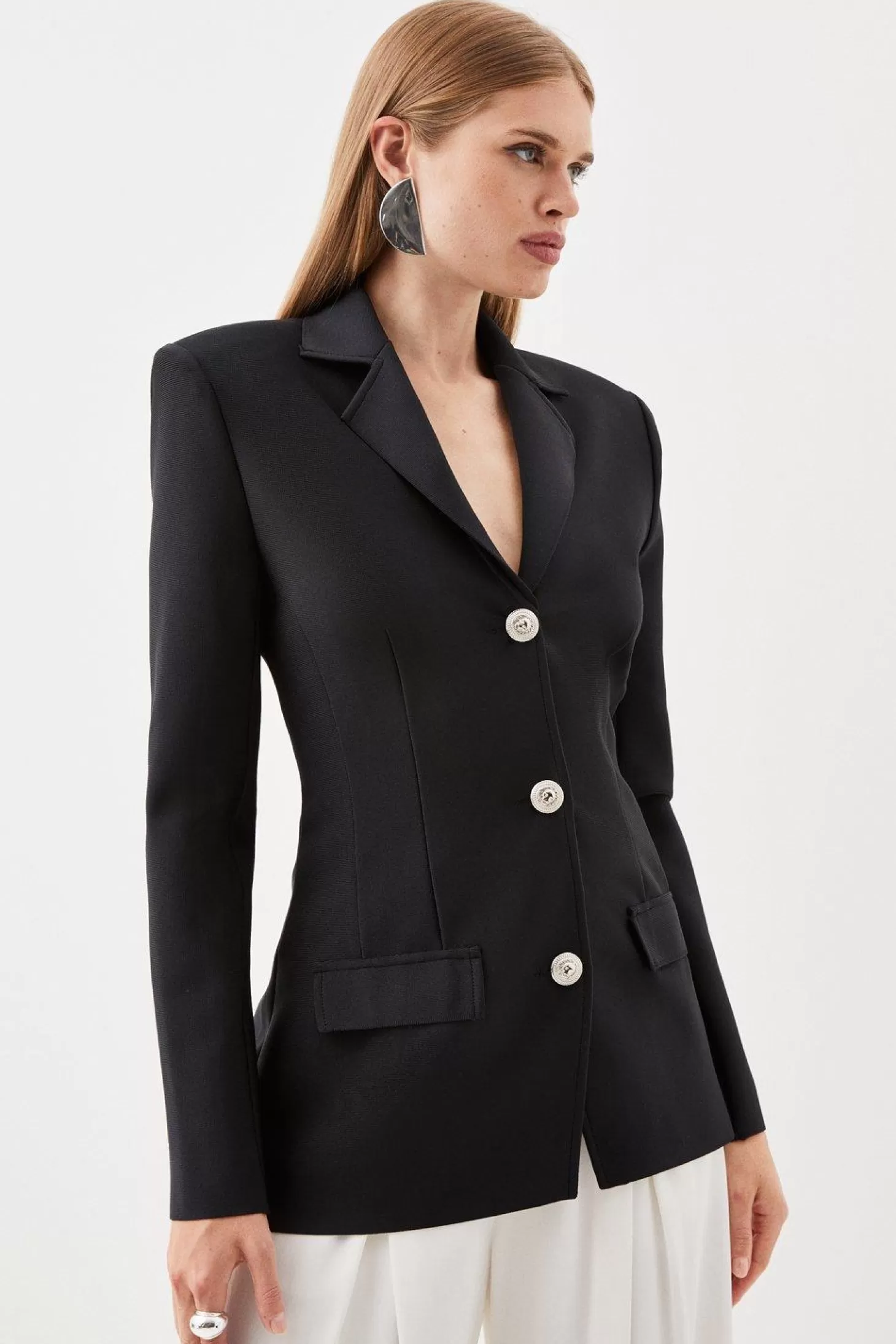 Karen Millen Figure Form Bandage Knit Power Shoulder Blazer