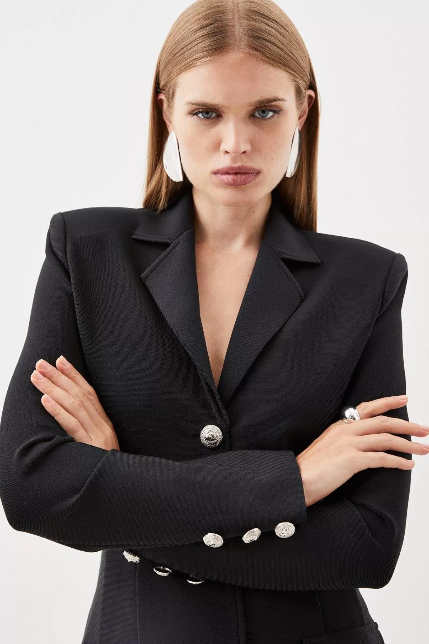 Karen Millen Figure Form Bandage Knit Power Shoulder Blazer