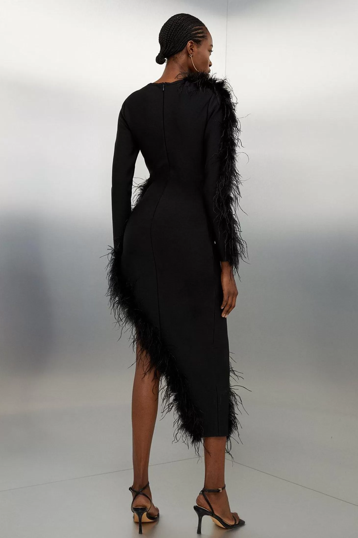 Karen Millen Figure Form Bandage Knit Split Feather Hem Maxi Dress