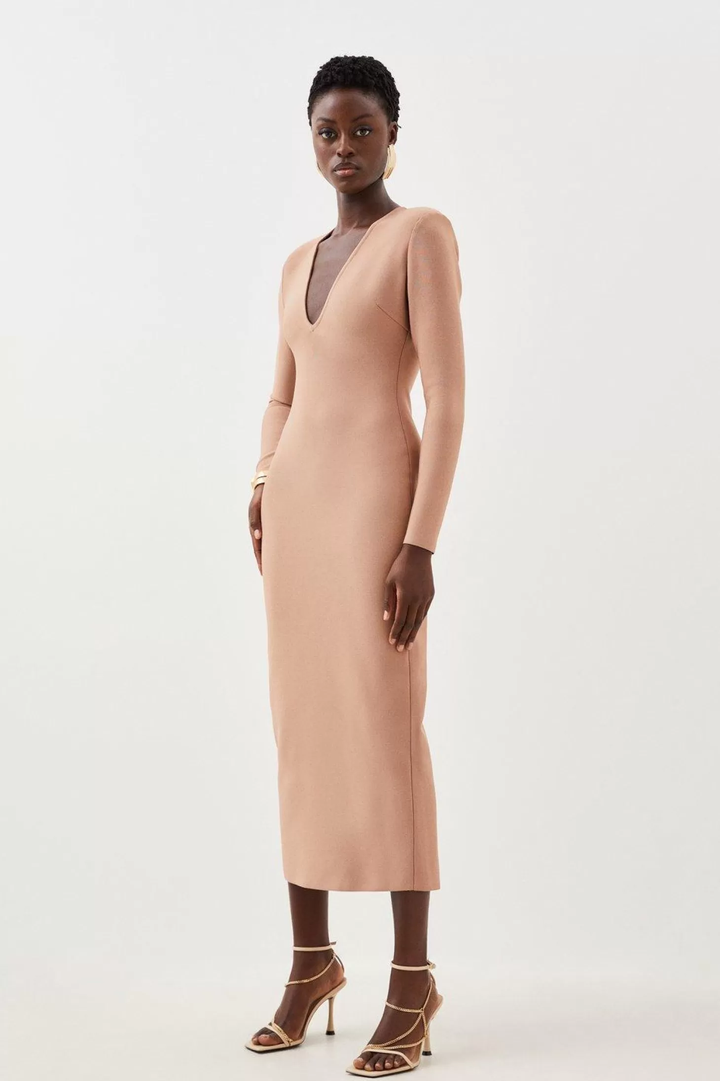 Karen Millen Figure Form Bandage Knit V Neck Midaxi Dress