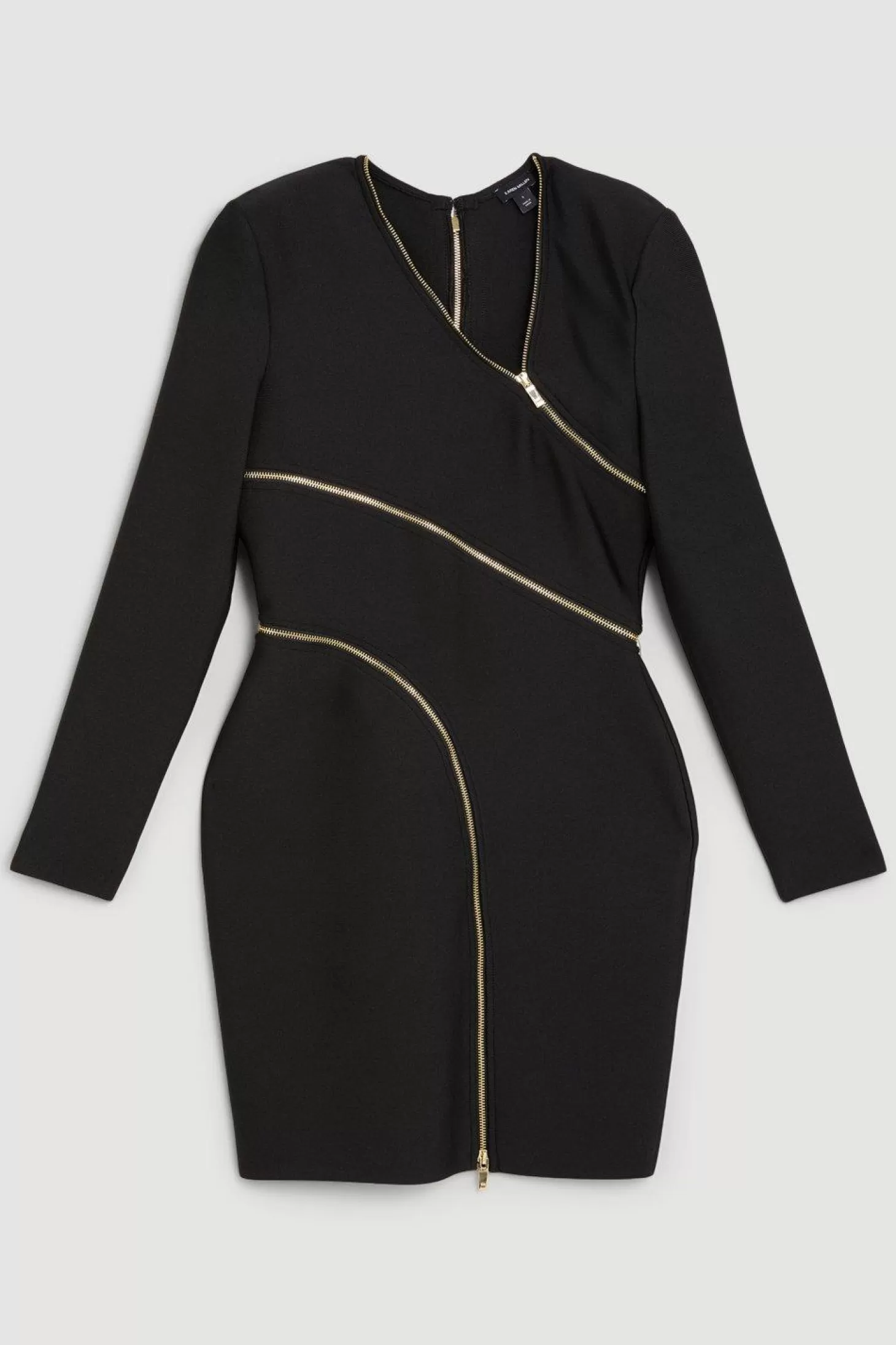 Karen Millen Figure Form Bandage Knit Zip Detail Power Shoulder Mini Dress