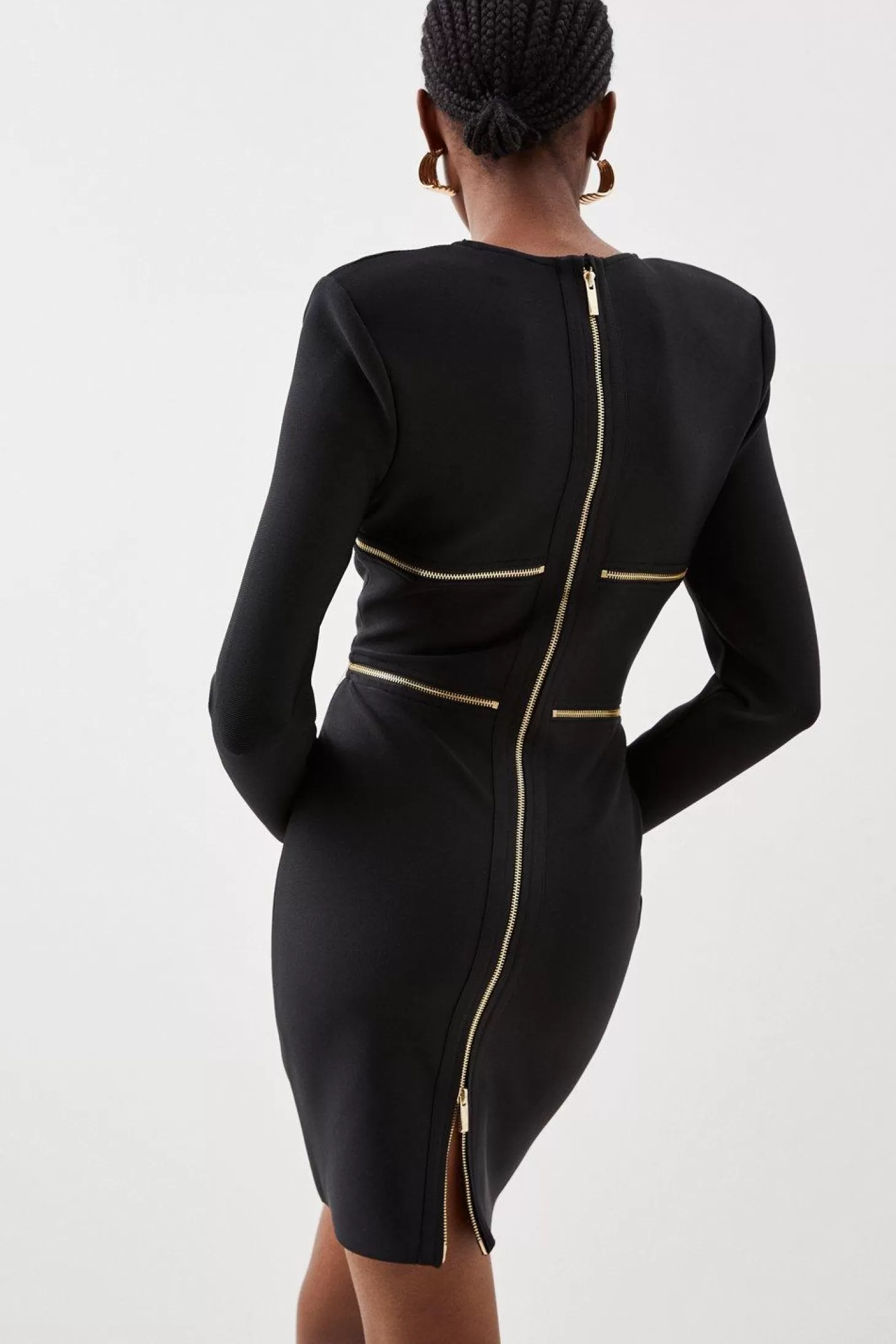 Karen Millen Figure Form Bandage Knit Zip Detail Power Shoulder Mini Dress