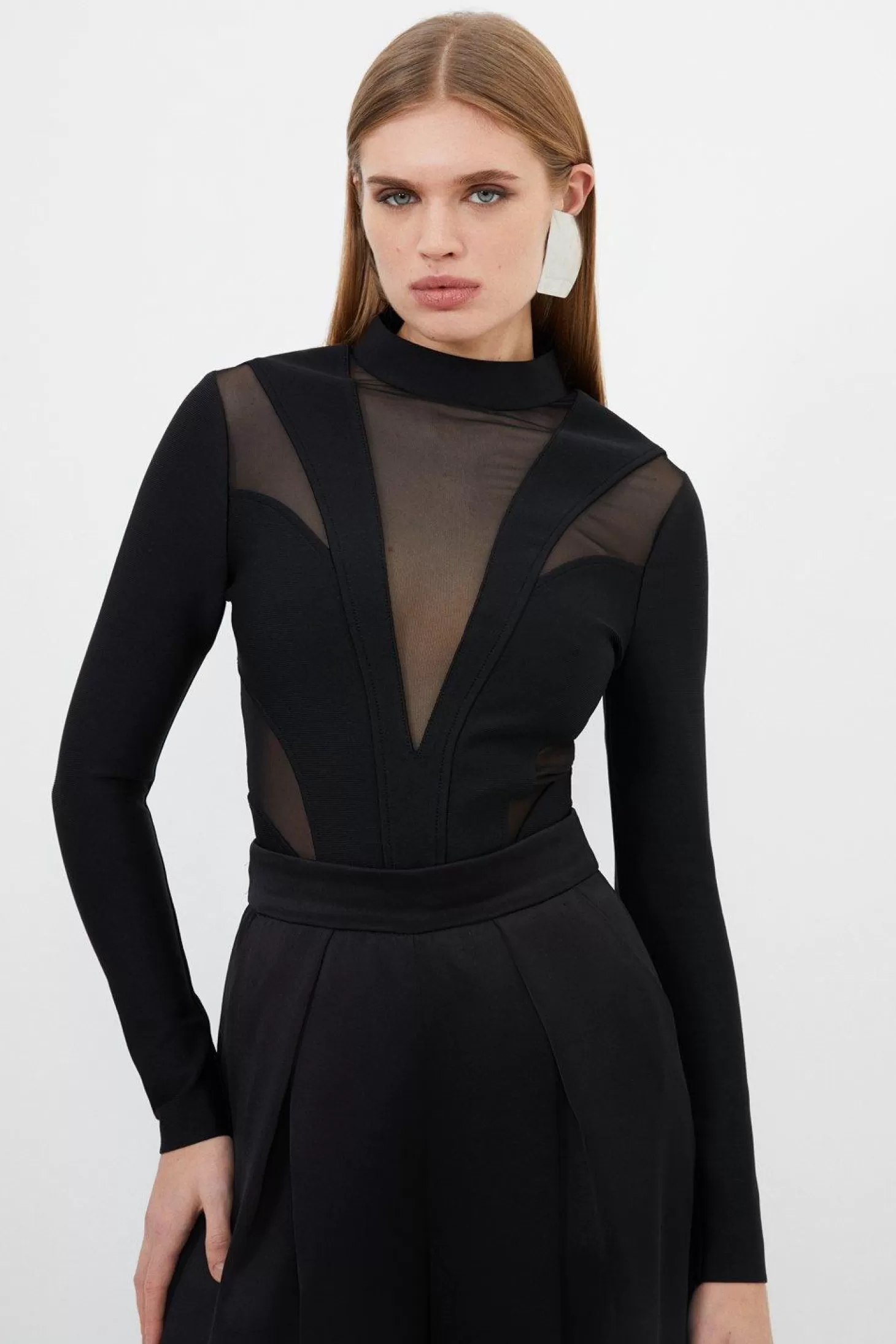 Karen Millen Figure Form Bandage Mesh Detail Knit Top