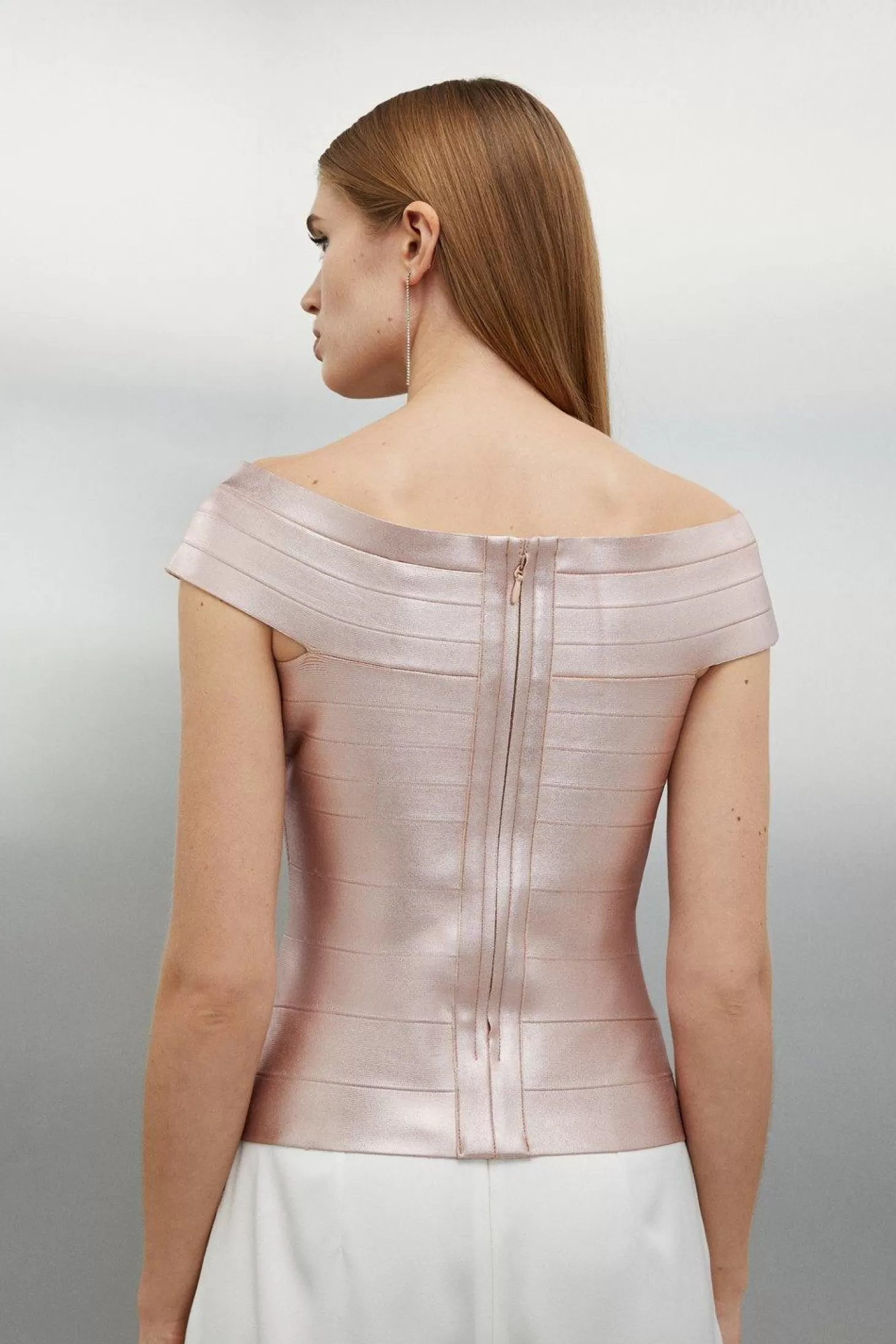 Karen Millen Figure Form Foiled Bandage Off The Shoulder Knit Top