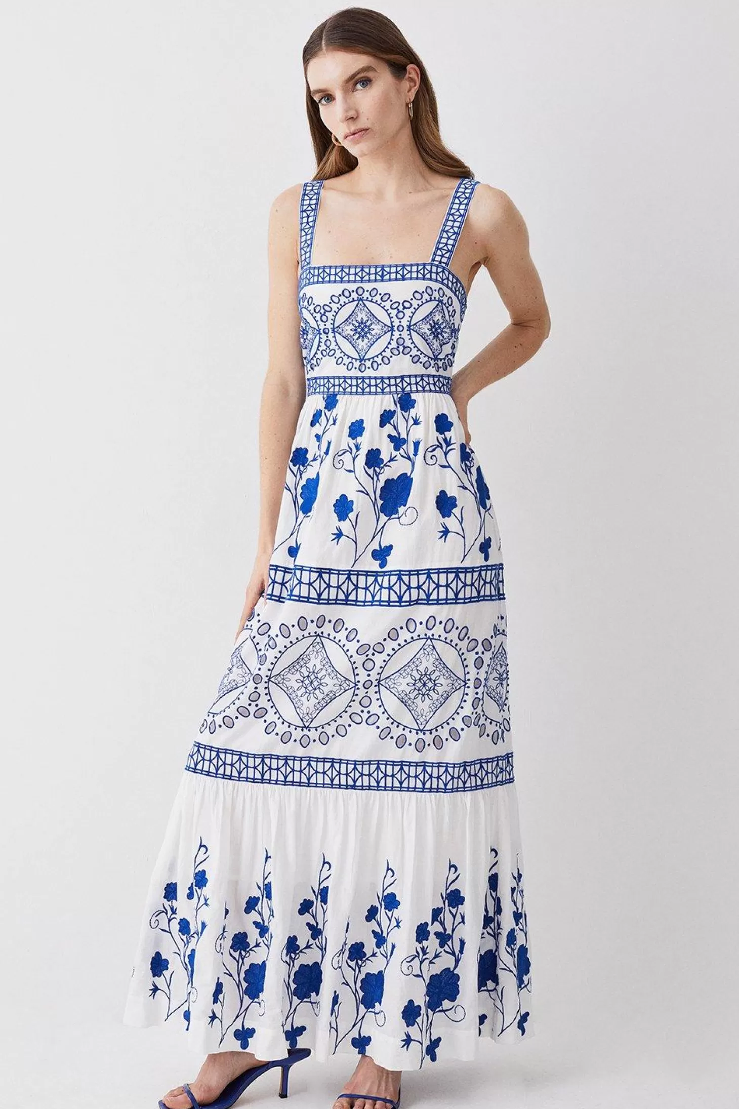 Karen Millen Floral & Geo Embroidered Woven Midaxi